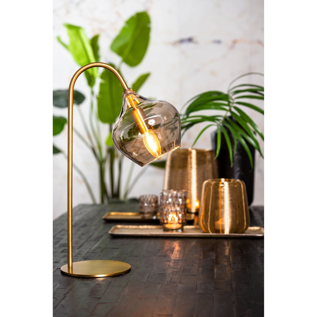 Lampe À Poser Verre RAKEL bronze antique, LIGHT & LIVING