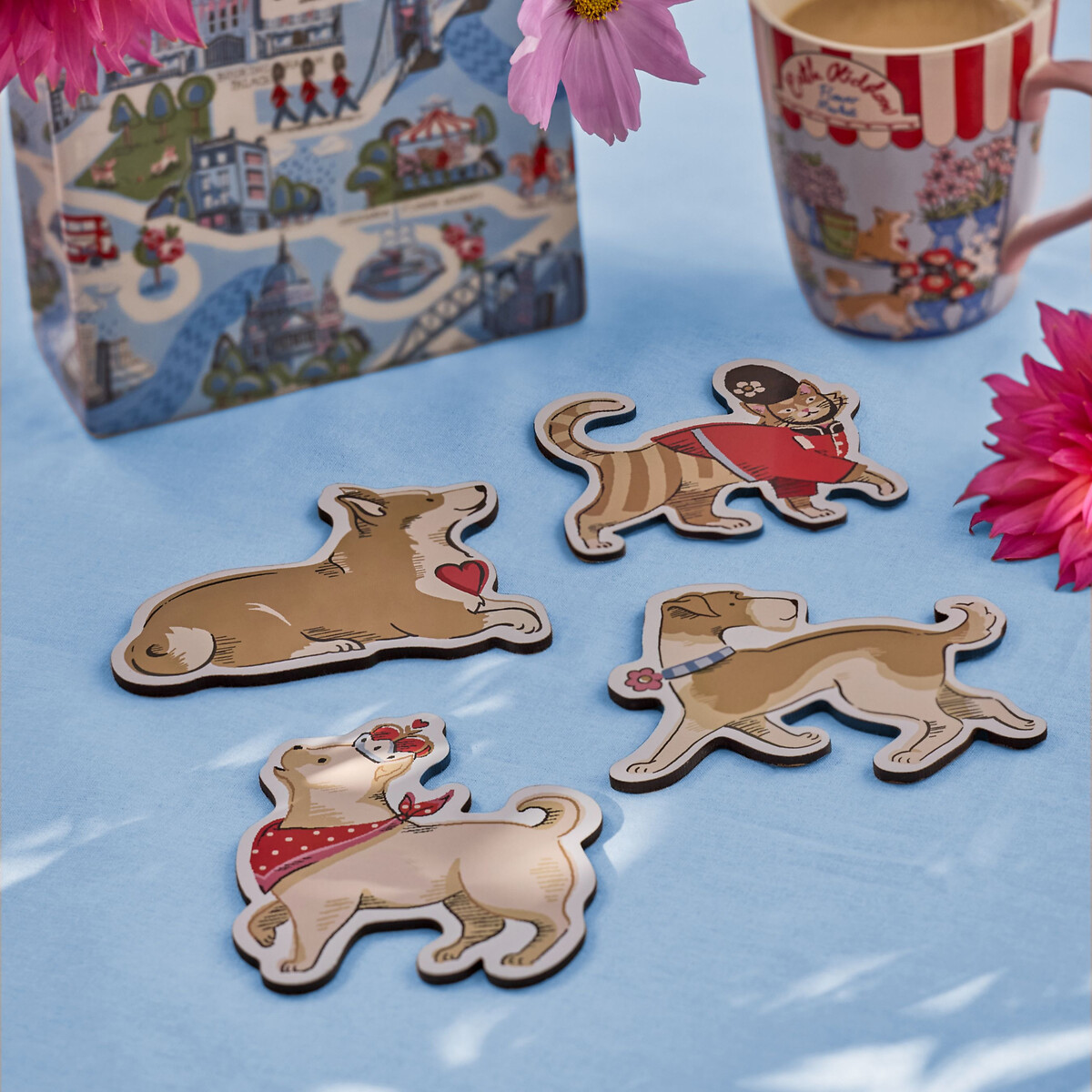 Set of 4 London Town Cork-Back Coasters multi-coloured, CATH KIDSTON