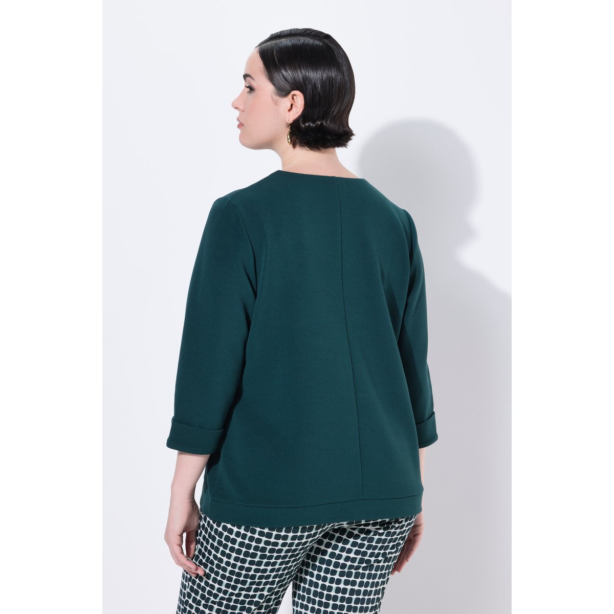T-shirt manches 3/4 et décolleté en V vert sapin, ULLA POPKEN