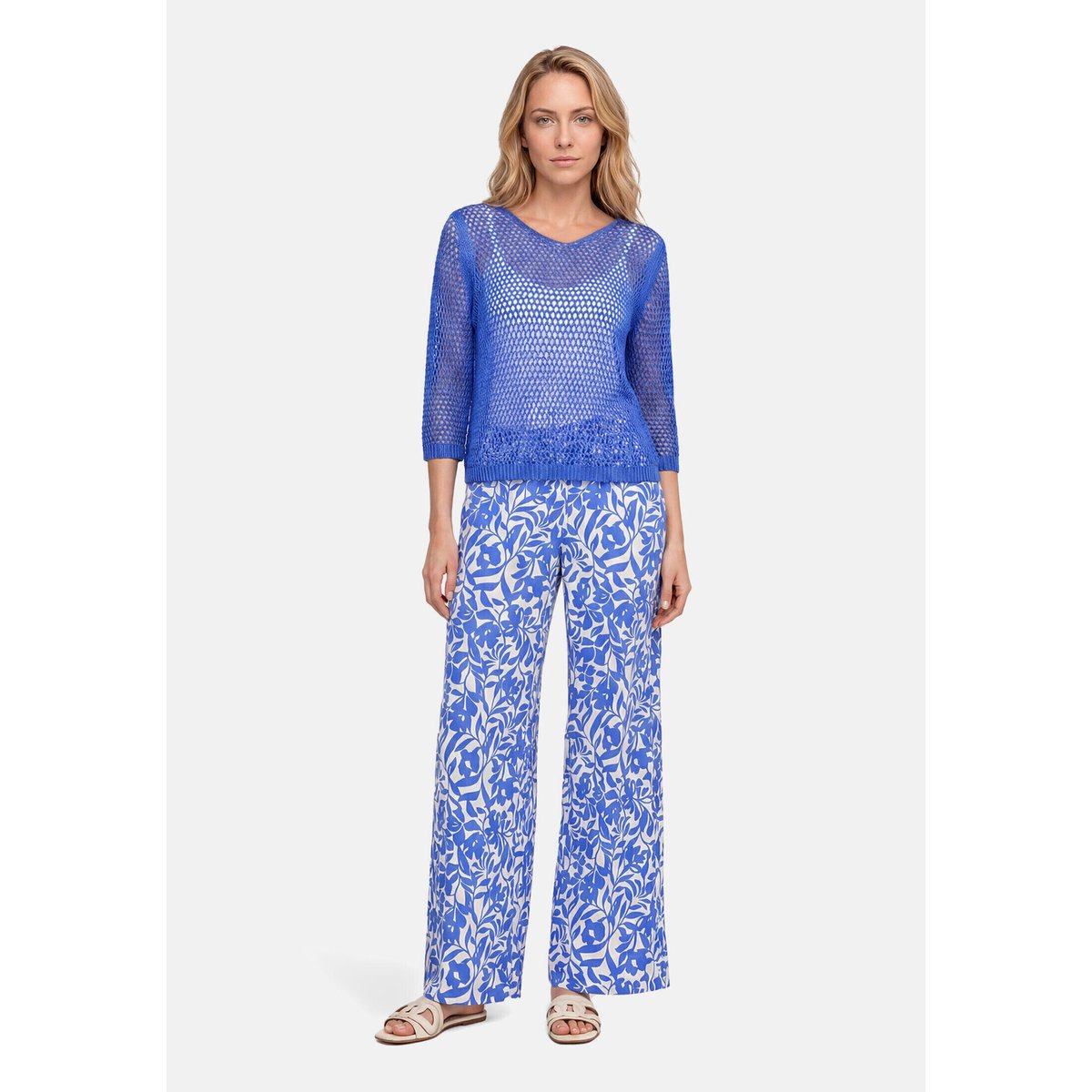 Pull-over en maille ajourée à manches 3/4 adria blue, BETTY BARCLAY