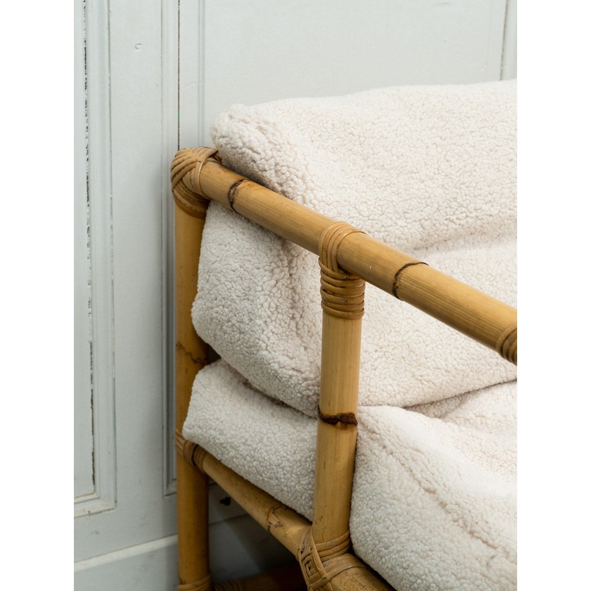 Salon en bambou et tissu Jacques N°142 - Bon état naturel, DEBONGOUT