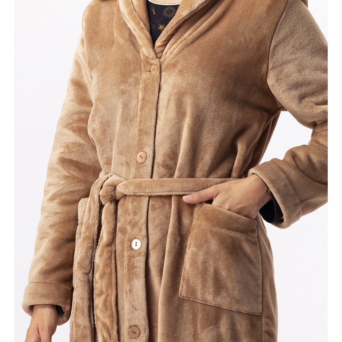 Robe de chambre en peluche flanelle ESSENTIEL H51B marron, LE CHAT