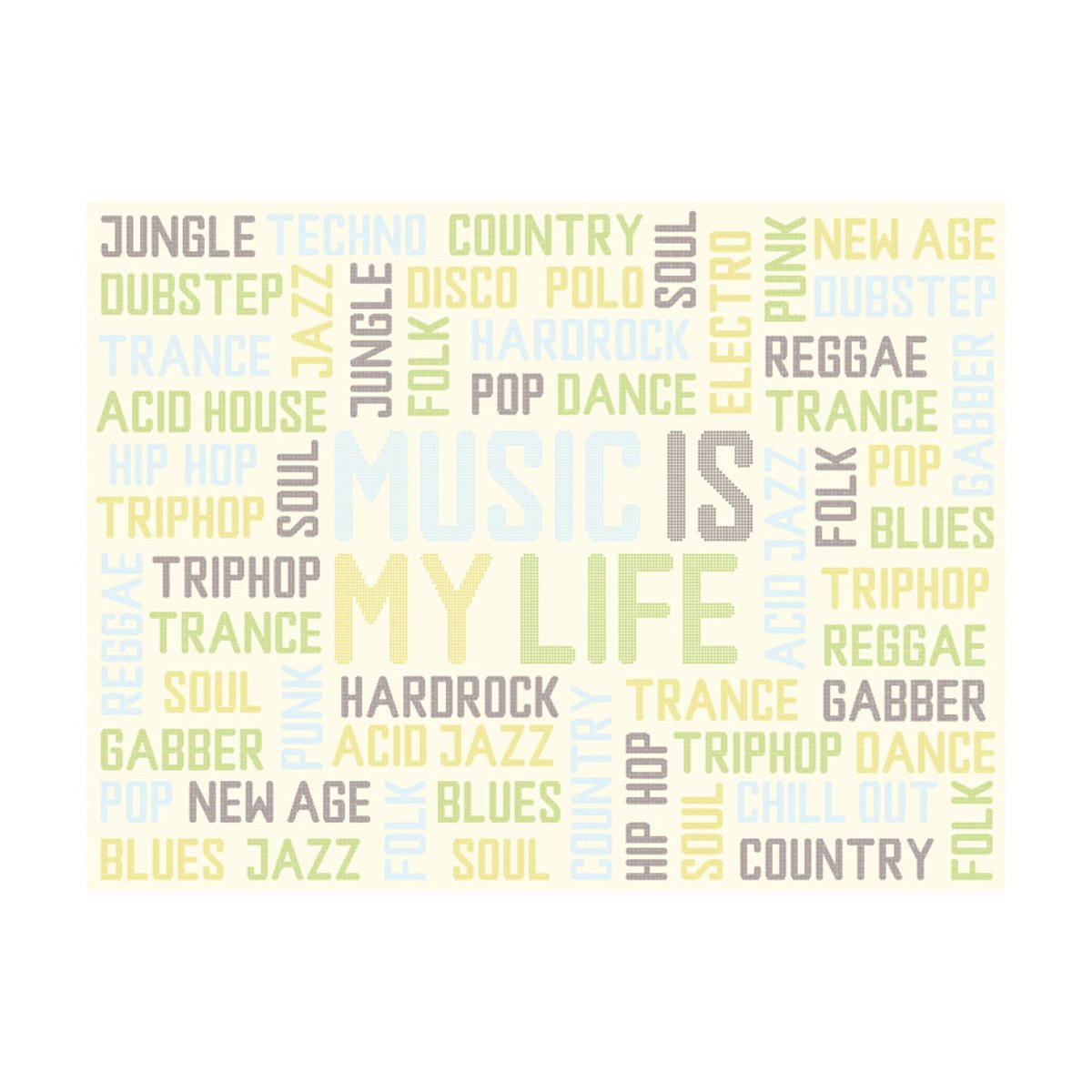 Papier peint intissé panoramique Textes Mélange des styles de musique vert, EDEN