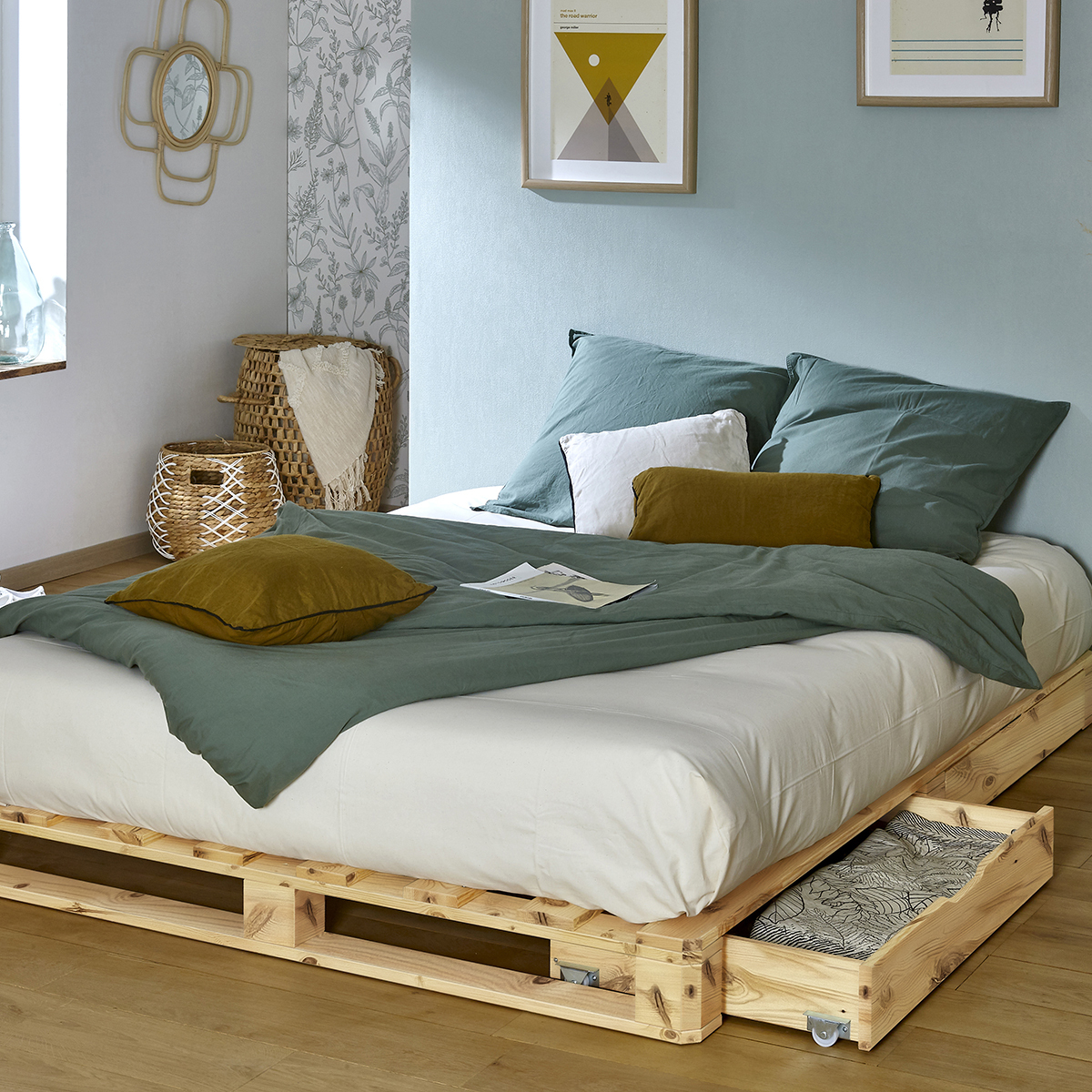 Lit palette Bois massif  CEMBRO bois naturel, AKITEN RETAIL