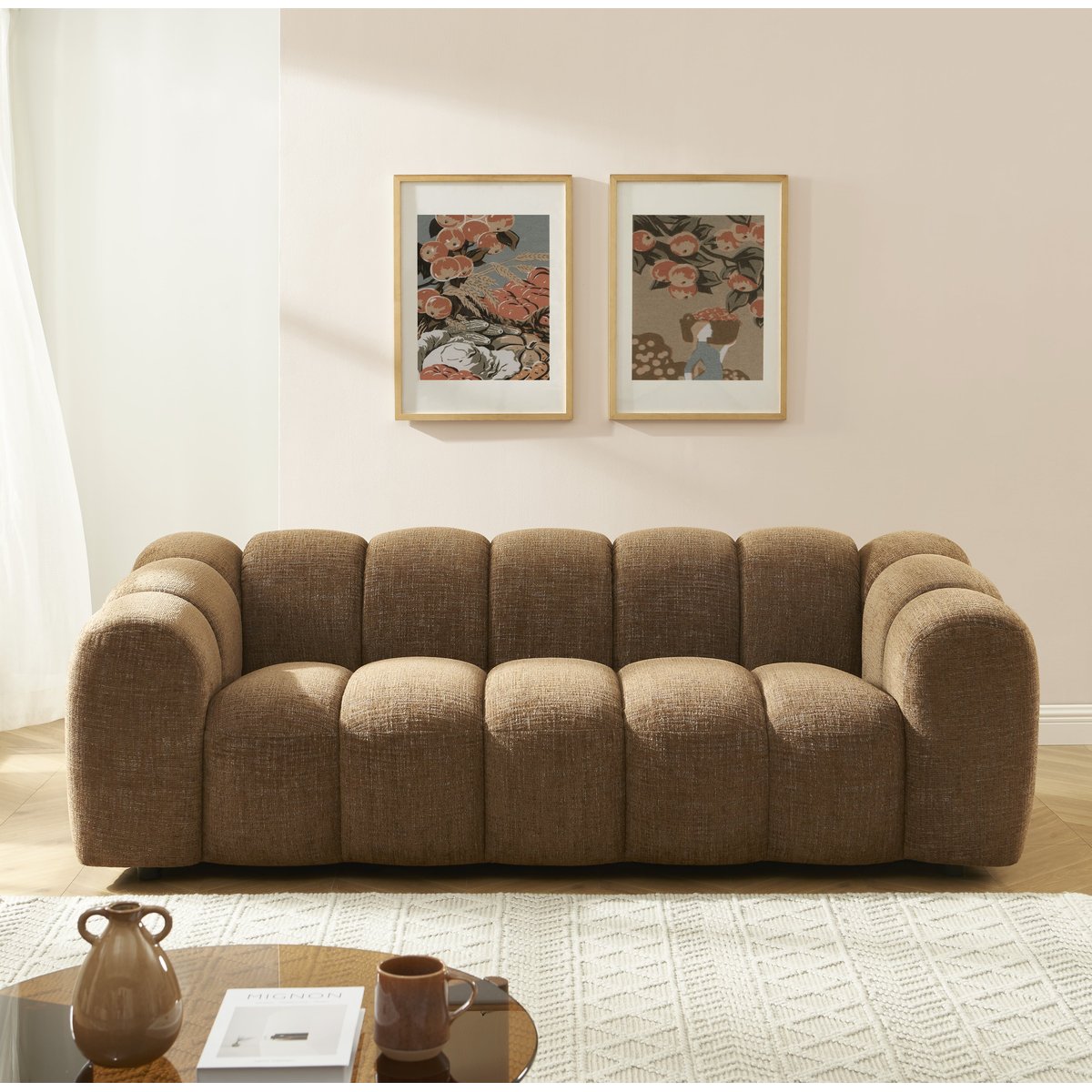 Canapé droit 3 places en tissu SUNNY marron, SORELH