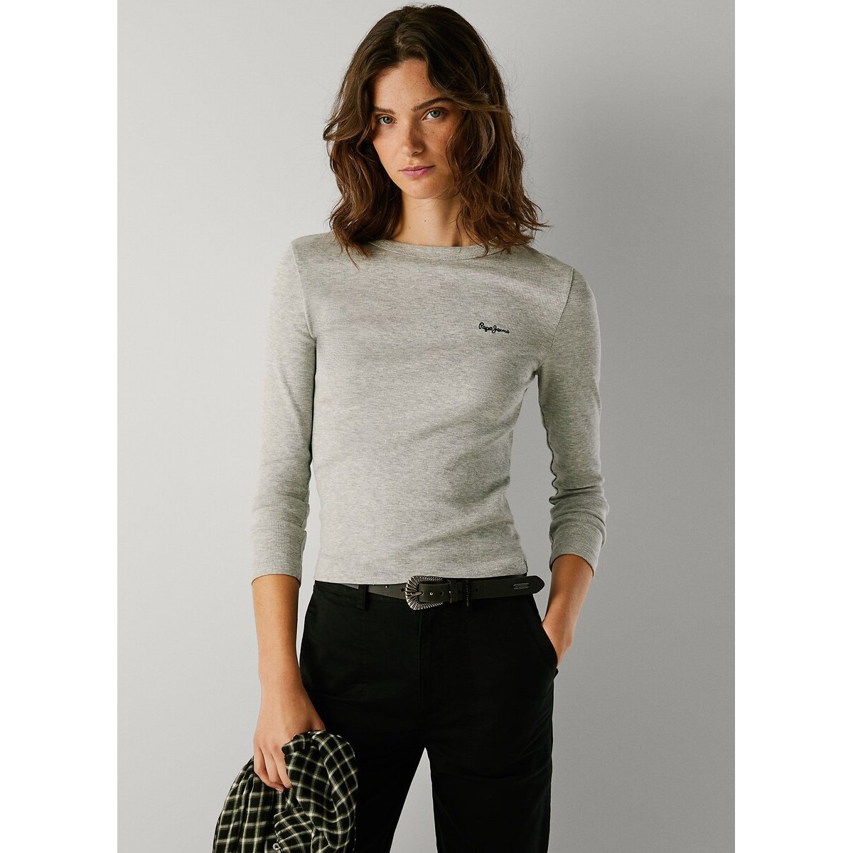 T-shirt manches longues, petit logo gris, PEPE JEANS