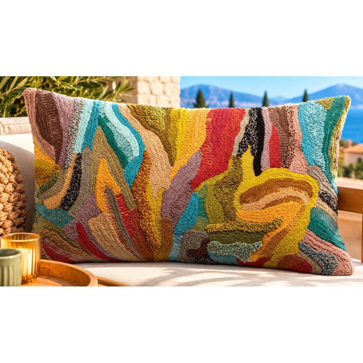 Coussin brodé Esquisse Perlée mineral, EDEN