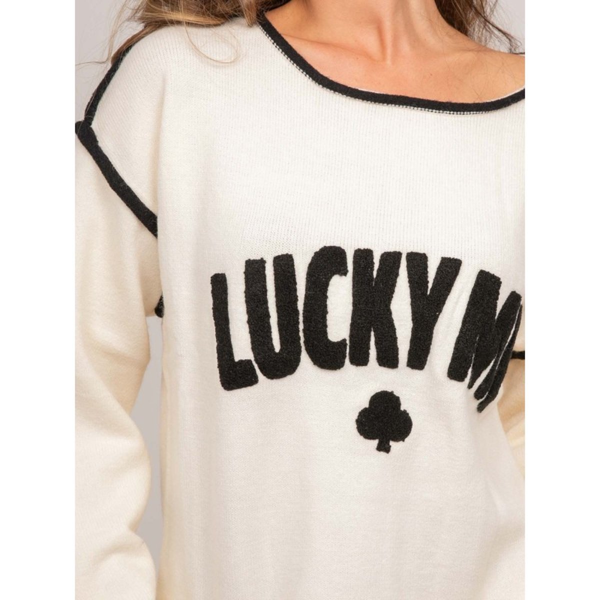 Pull Oversize Message Brodé "lucky Me" Kevisse blanc, DONA LISA