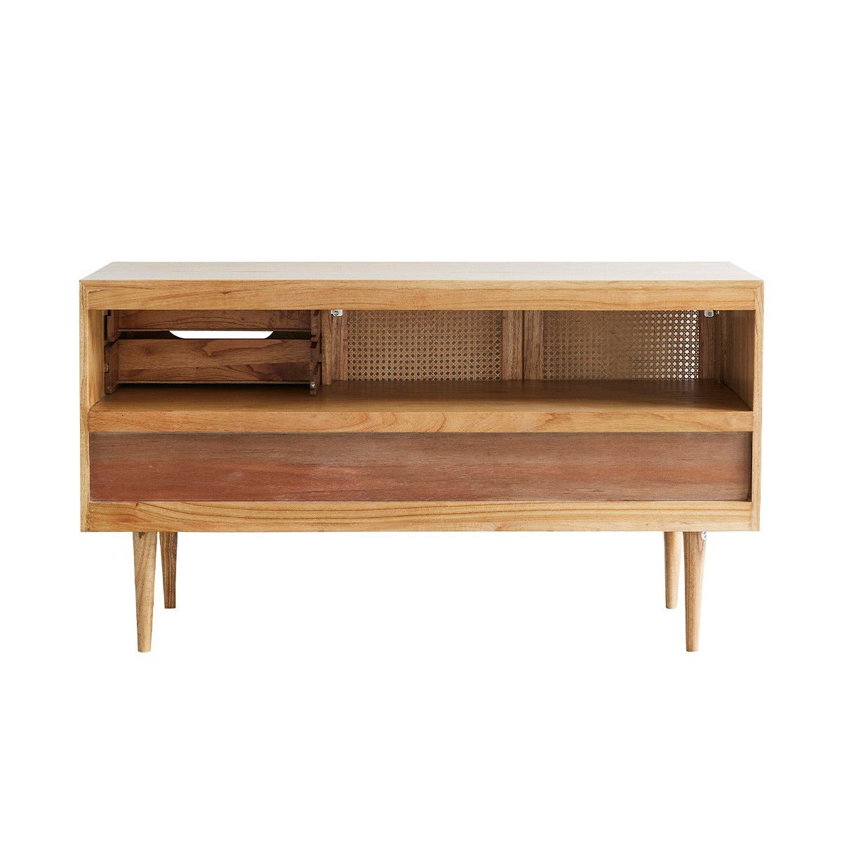 Meuble de salle de bain en mindi massif et cannage 135 cm HANA naturel, BERAH GETAH