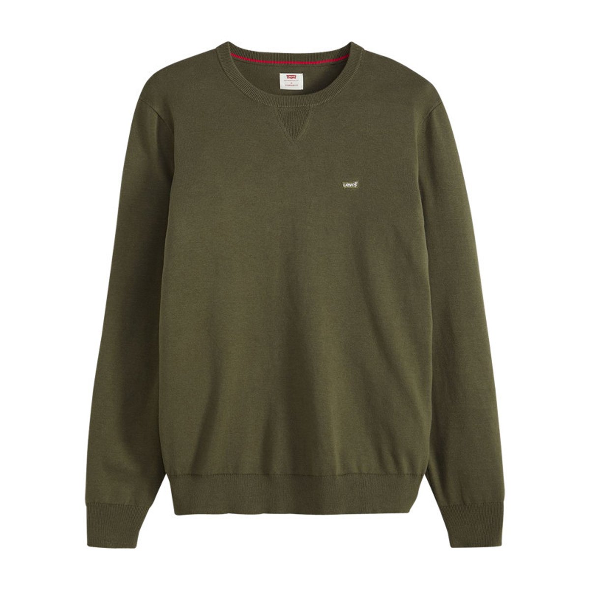 Pull en coton mélangé jaune à coupe droite pourvu d'un col rond kaki, LEVI'S