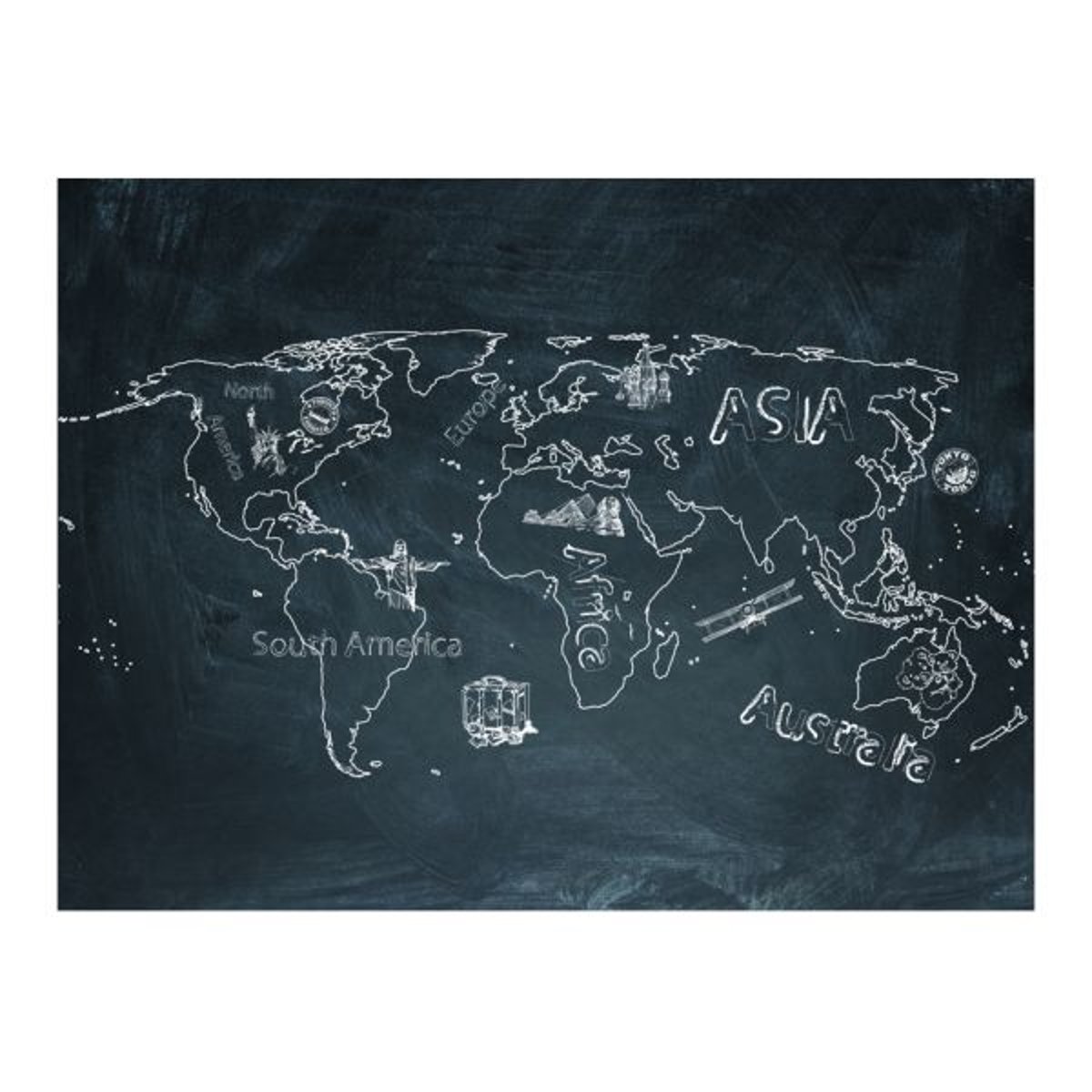 Papier peint intissé panoramique Carte du monde Small travel. Large travel (English language) noir, EDEN