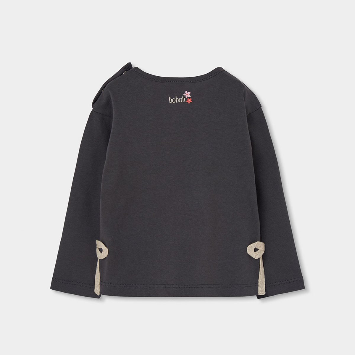 T-shirt maille fille imprimé fleurs gris, BOBOLI
