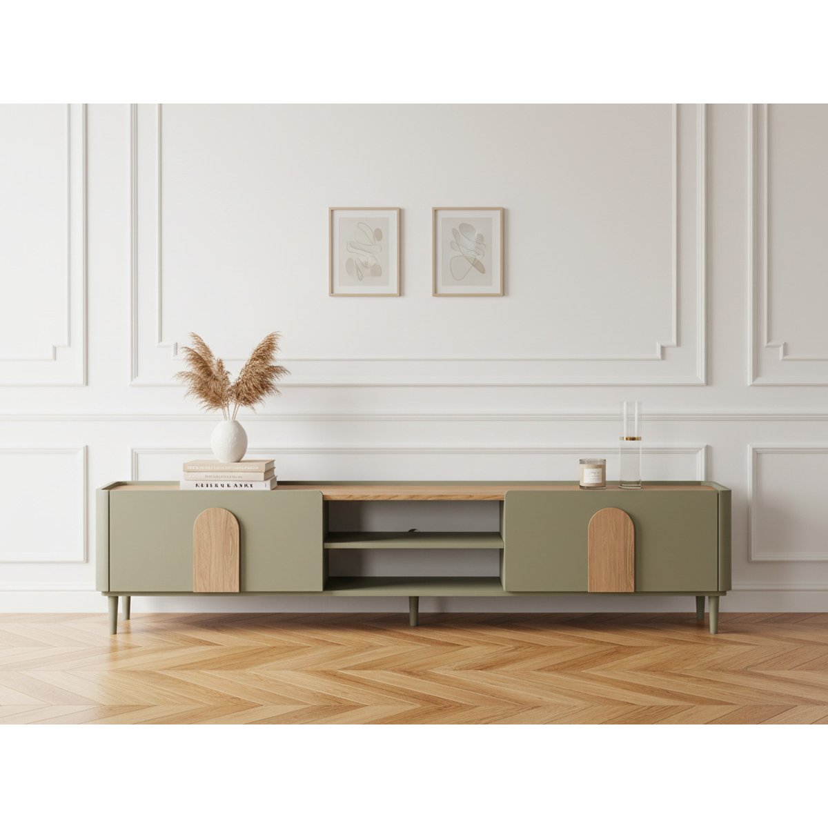 Meuble TV 220 cm , ENYRA vert, BOBOCHIC