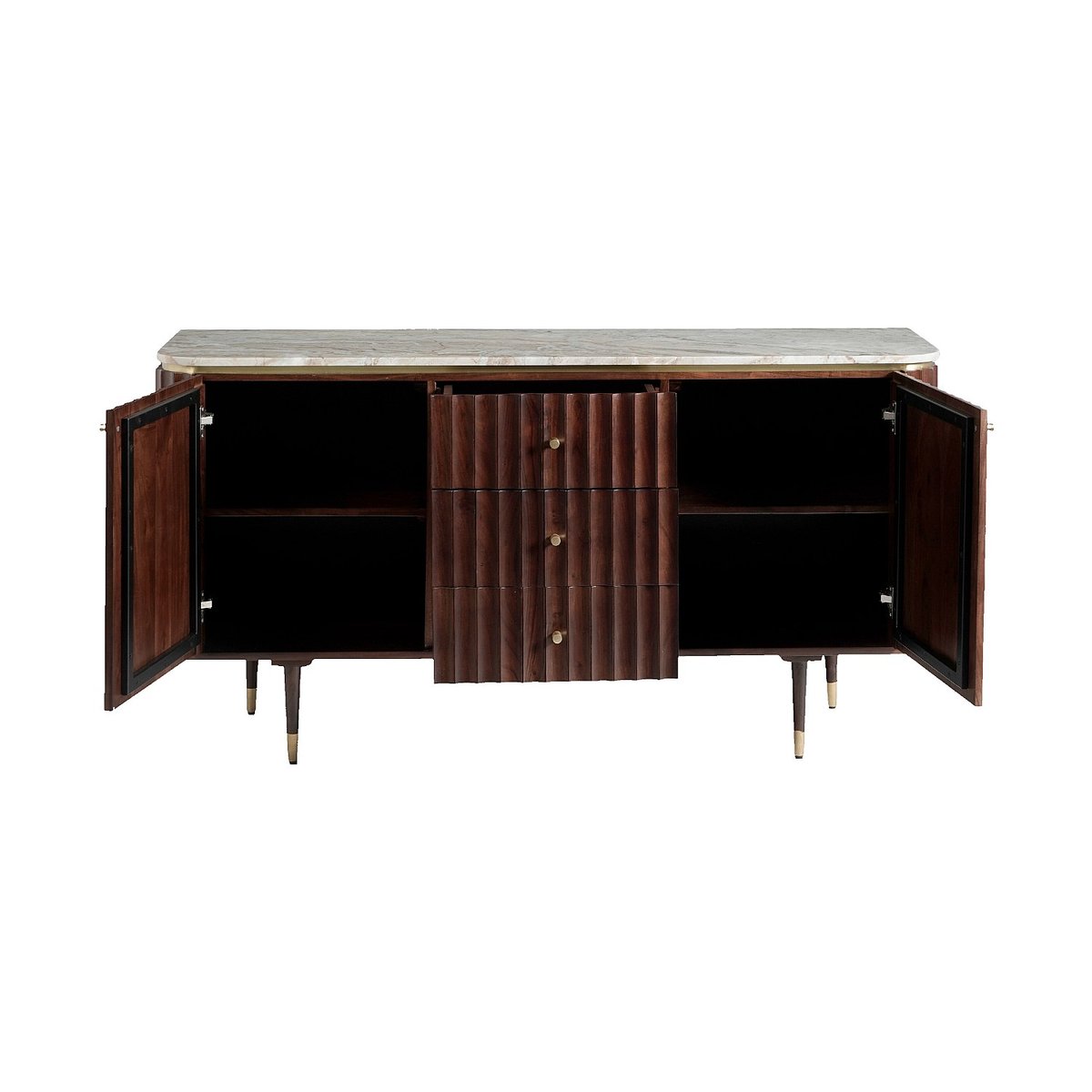 Buffet bois, panneau, marbre HECTOR naturel foncé, HABITAT