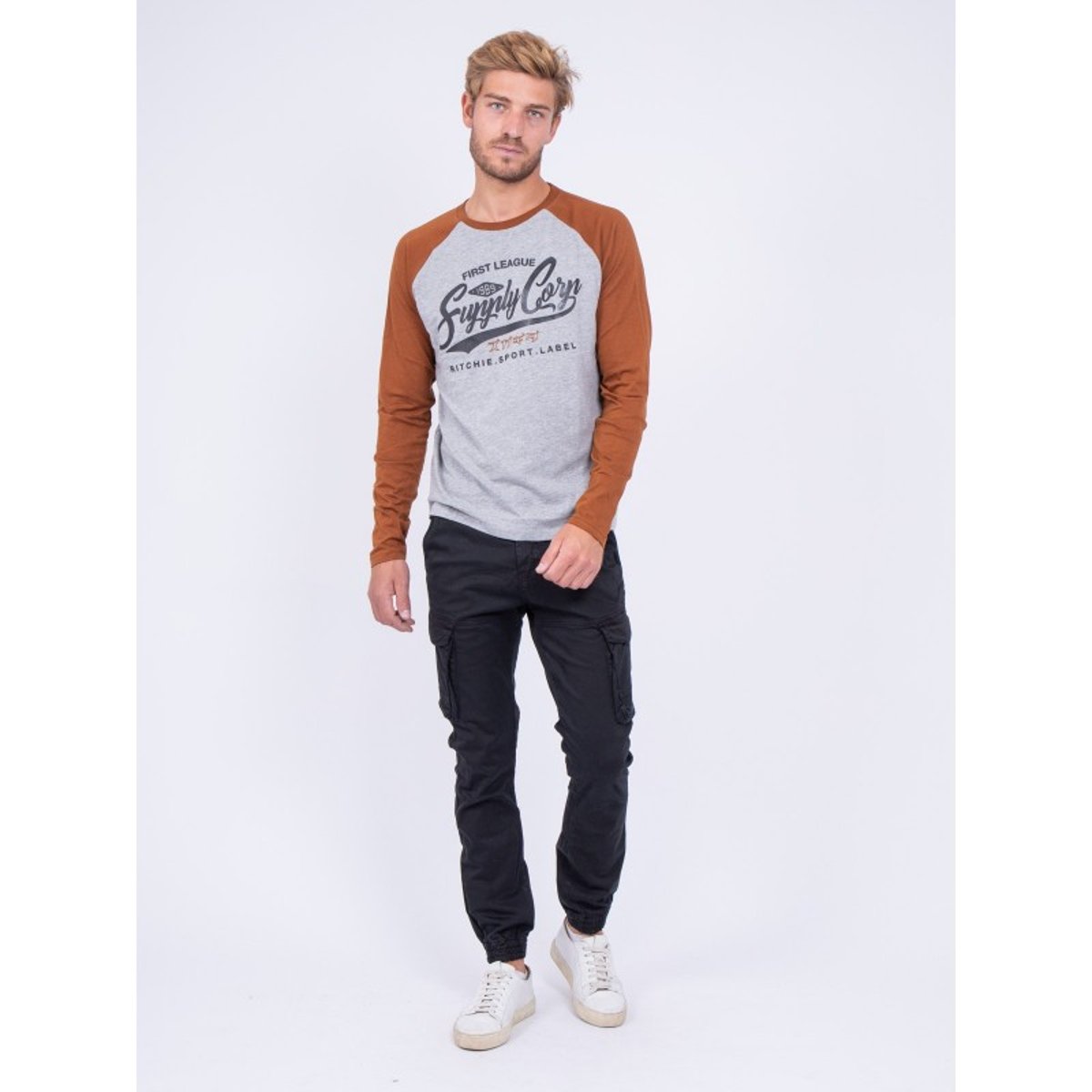 T-shirt Manches Longues Col Rond Pur Coton Jandat marron, RITCHIE