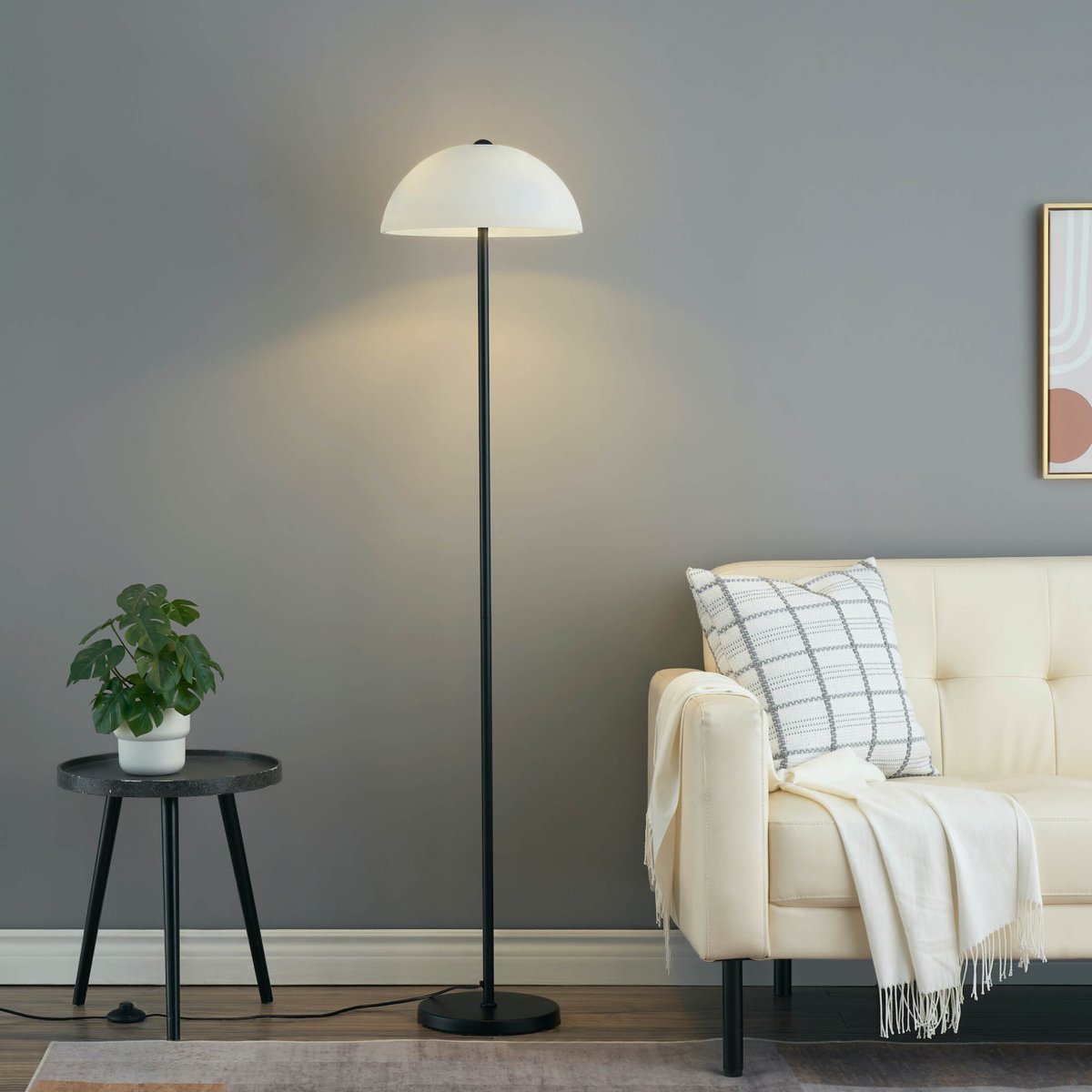 Lampadaire moderne à cloche en verre - MELITO noir et blanc, KOSILUM