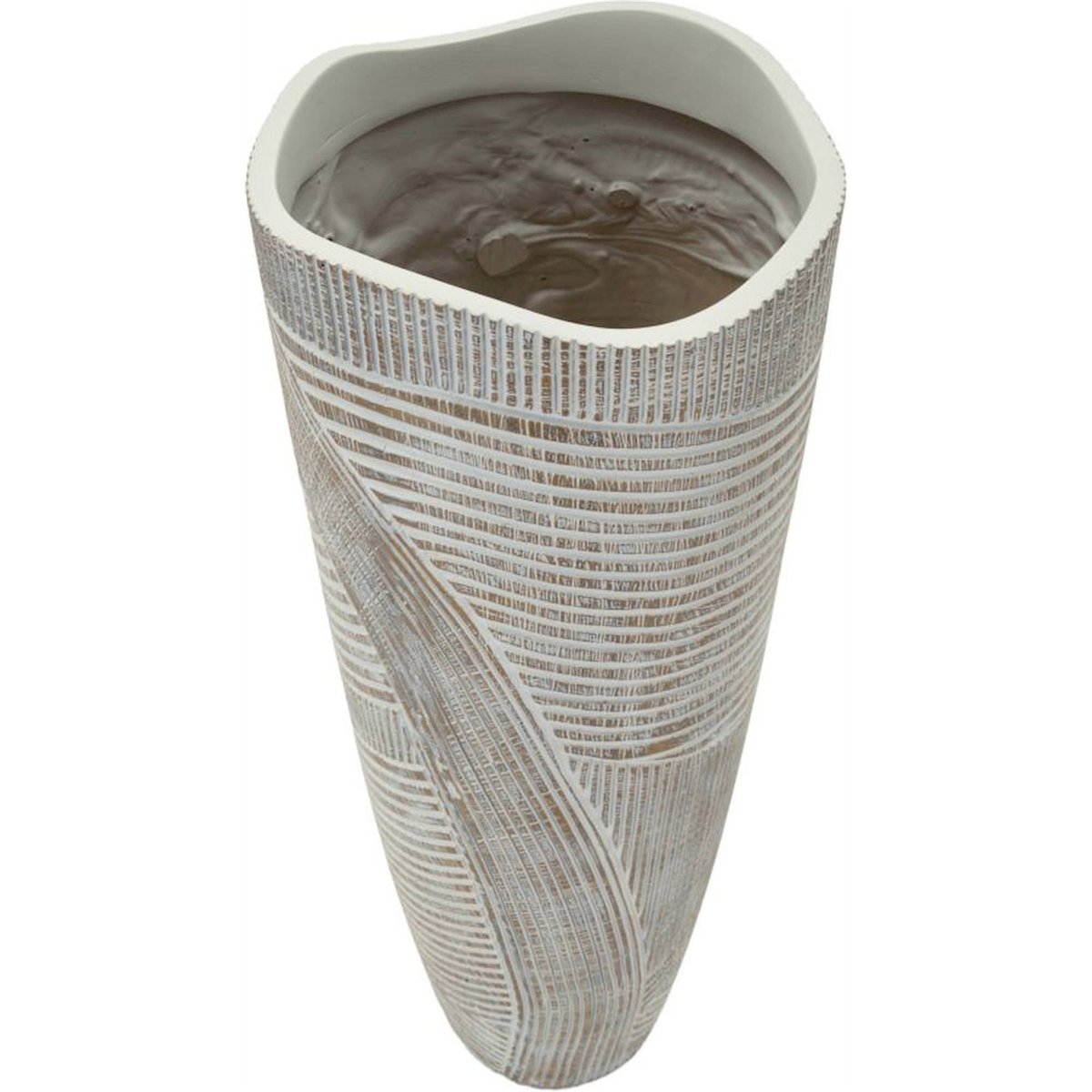 Vase haut sculpté effet bois MODERN blanc patiné, RECOLLECTION