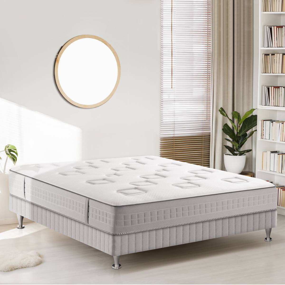Matelas CHALLENGE 90x200, ressort ensachés, très ferme, H24 blanc, SIMMONS