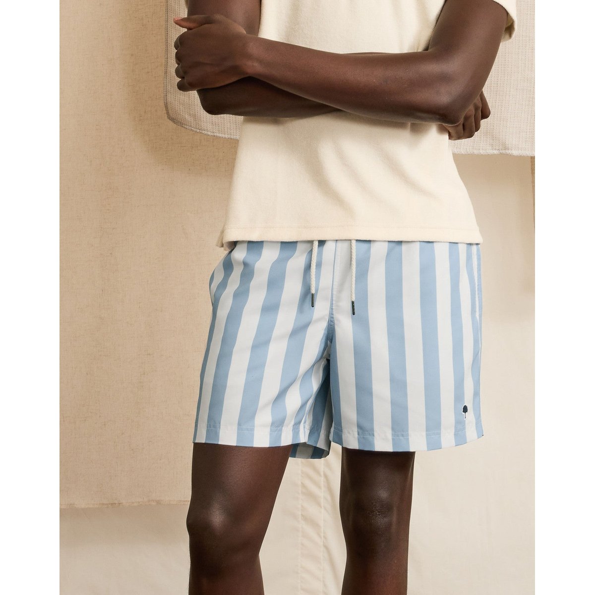 Maillot de bain rayé MIMIZAN ecru et bleu clair, FAGUO