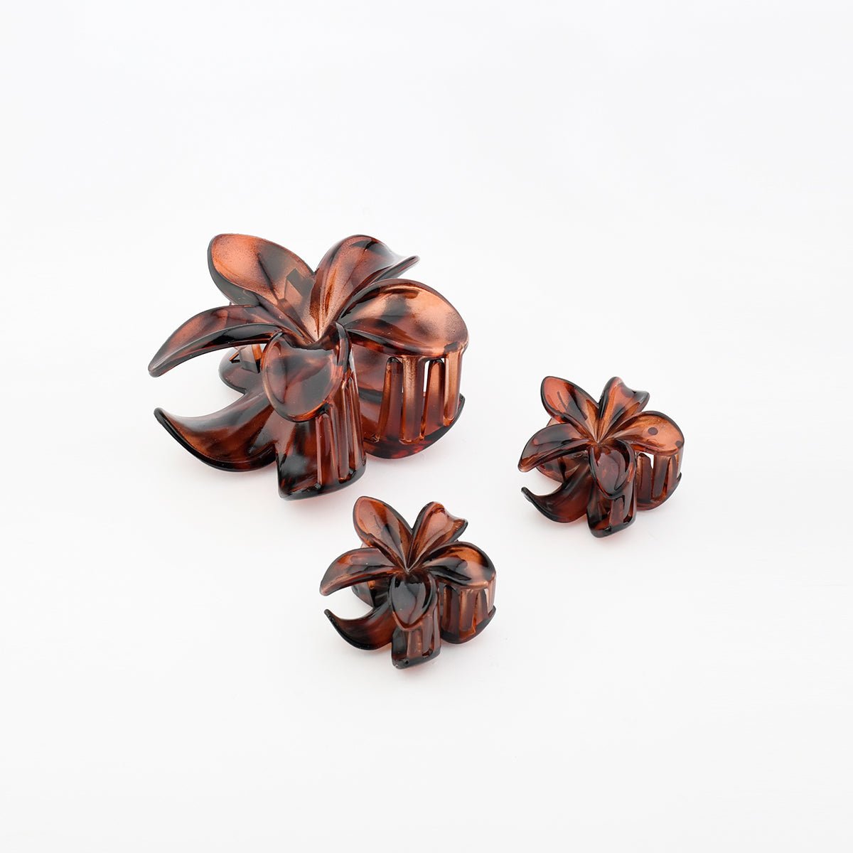 Set de 3 pinces cheveux fleurs tropicales écaille marron, BALABOOSTE