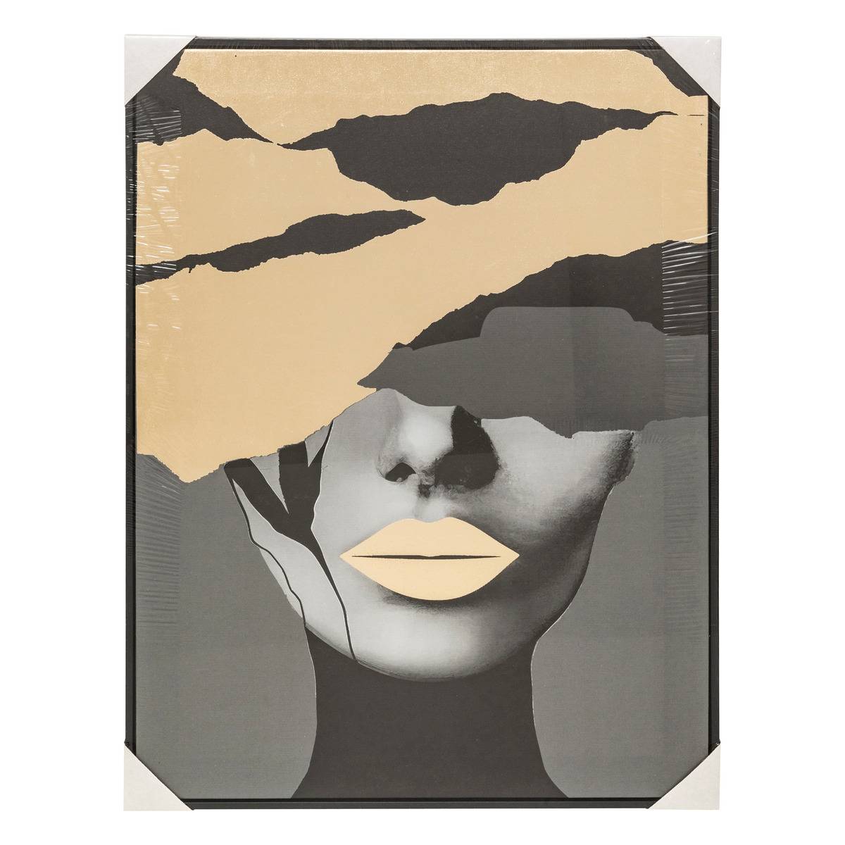 Toile imprimée encadrée dorée ANAELLE noir, ATMOSPHERA