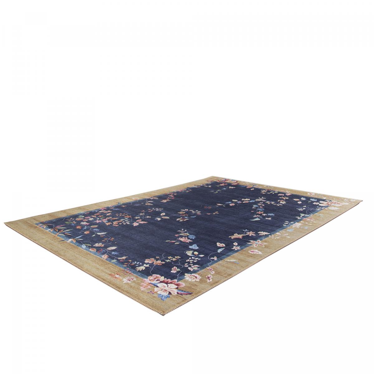 Tapis salon et chambre tissé motif floral VIVACE 7 beige, bleu, UN AMOUR DE TAPIS