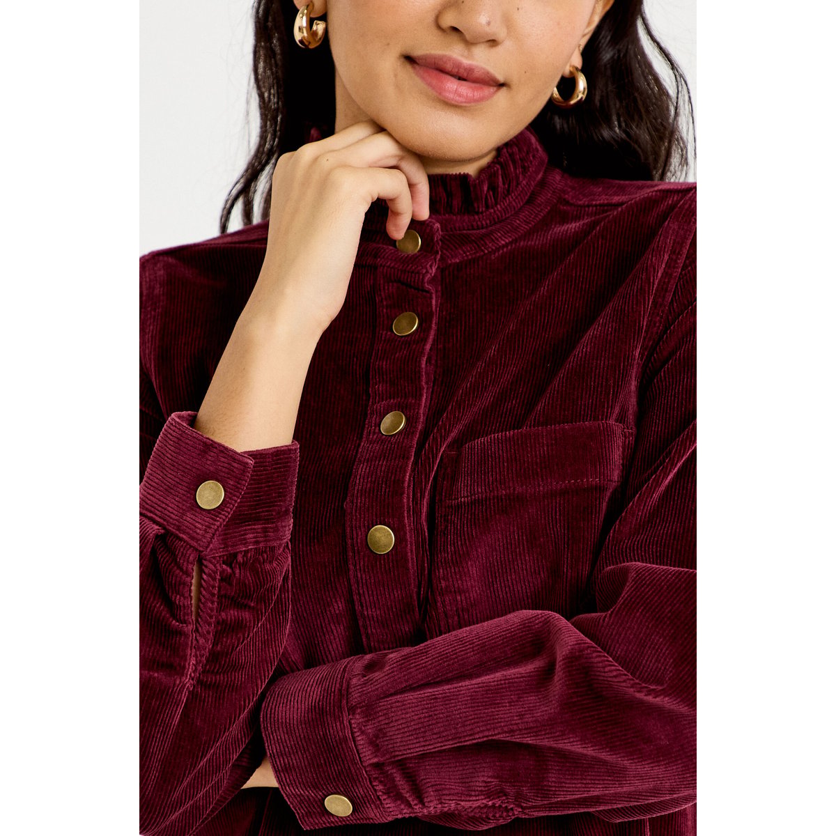 Robe droite velours col montant bordeaux, CACHE CACHE