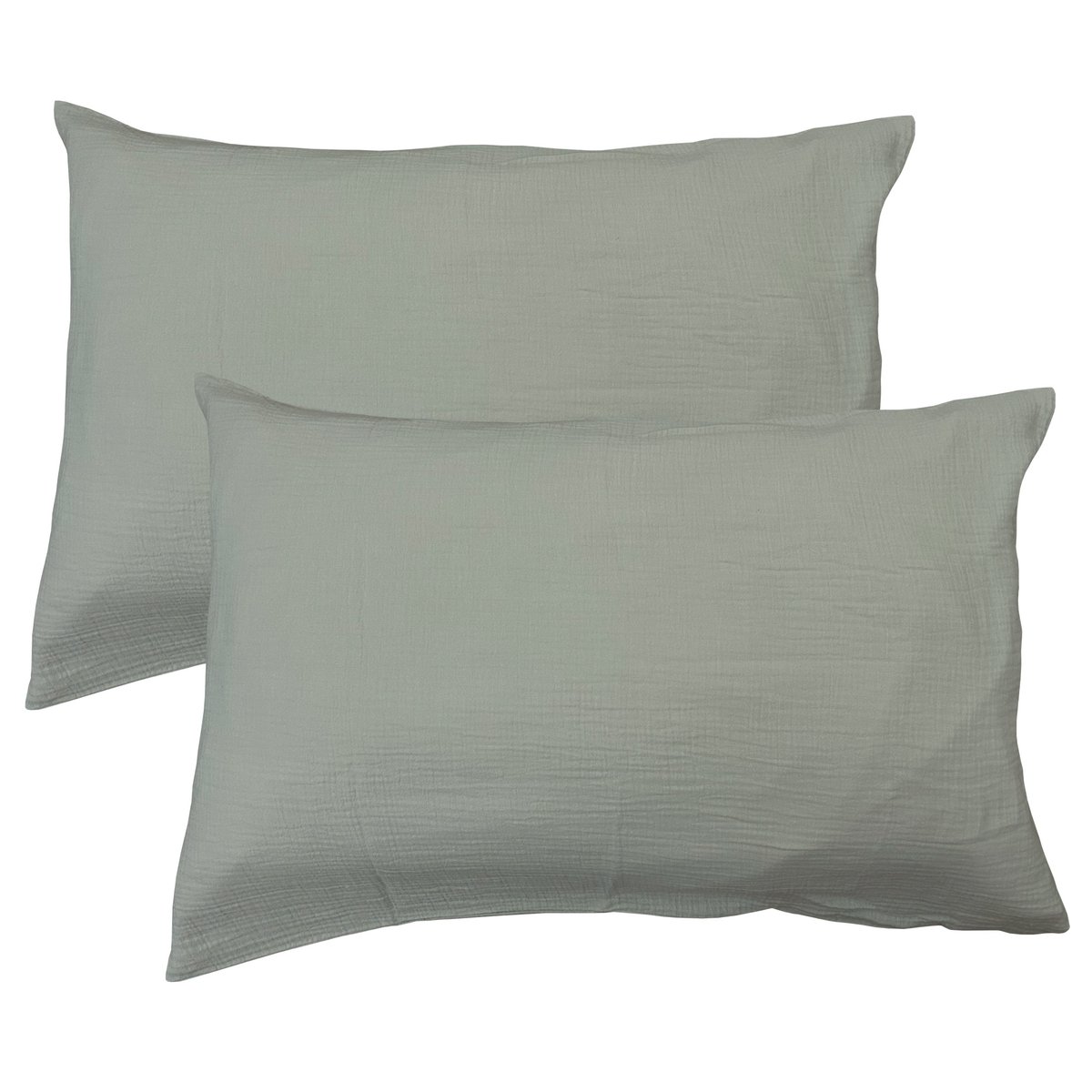 Set de 2 taies d'oreiller unies en coton, GAZE DE COTON lichen, MATT ET ROSE