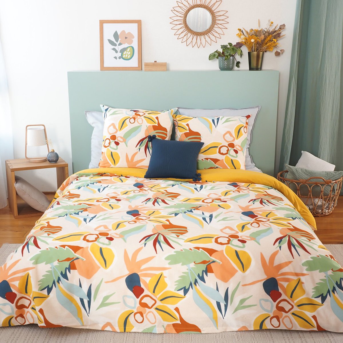 Parure housse de couette en coton imprimée, Lucia beige, C DESIGN HOME TEXTILE