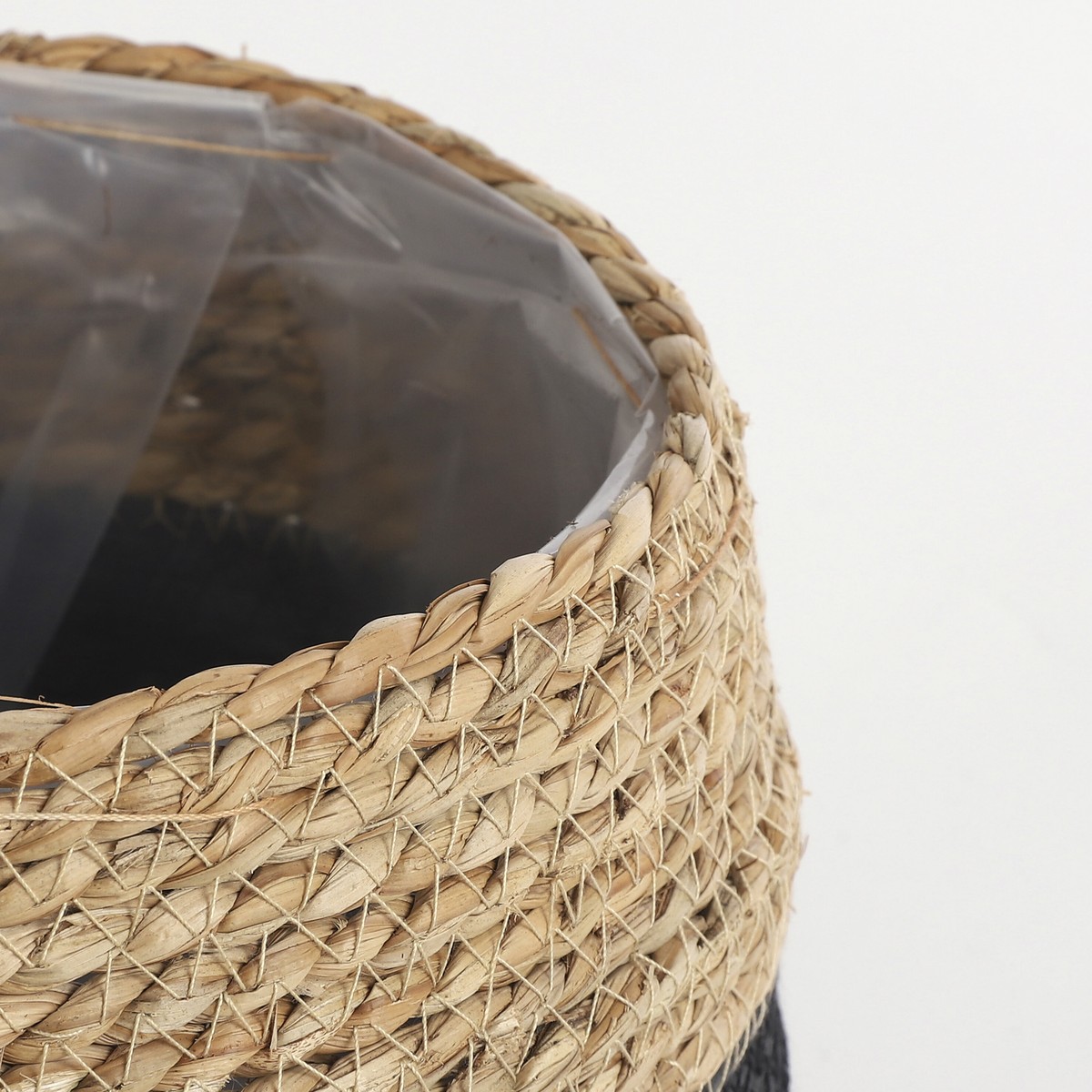 Ensemble de 3 paniers à plantes en jonc de mer tressé Ø26 cm JORCK noir, MICA DECORATIONS