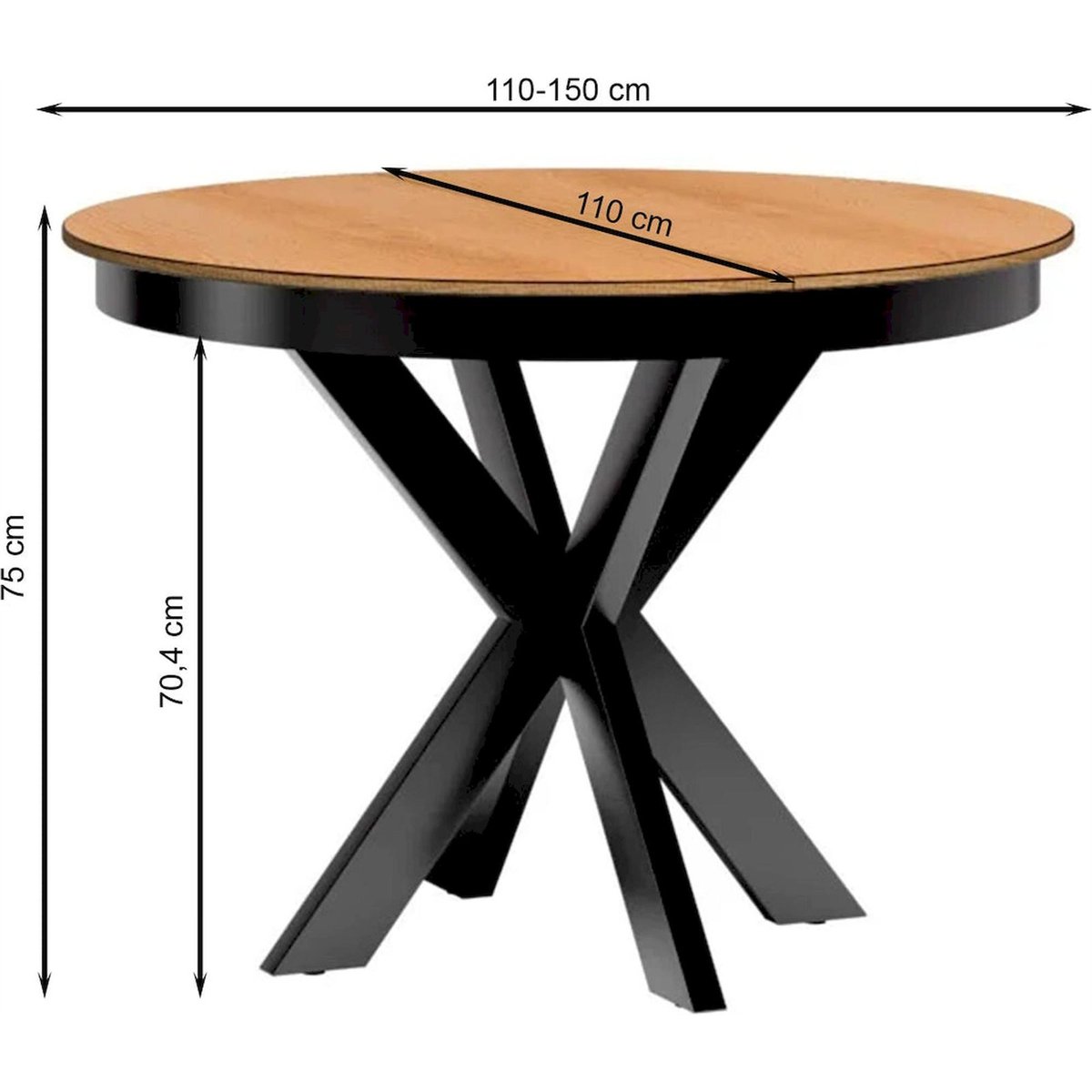 Table ronde extensible collection FONTI chêne caramel et noir, RECOLLECTION