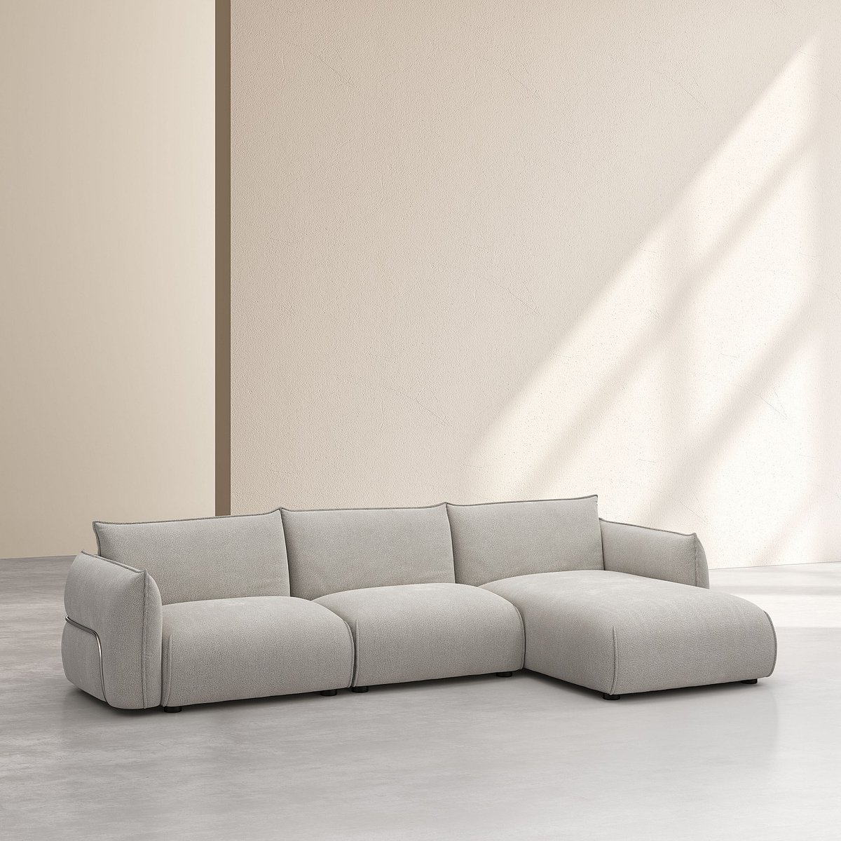 Canapé d'angle droit en tissu CELESTE gris clair, HABITAT