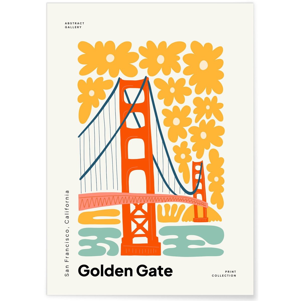 Affiche San Francisco 4 Golden Gate blanc, L'AFFICHERIE