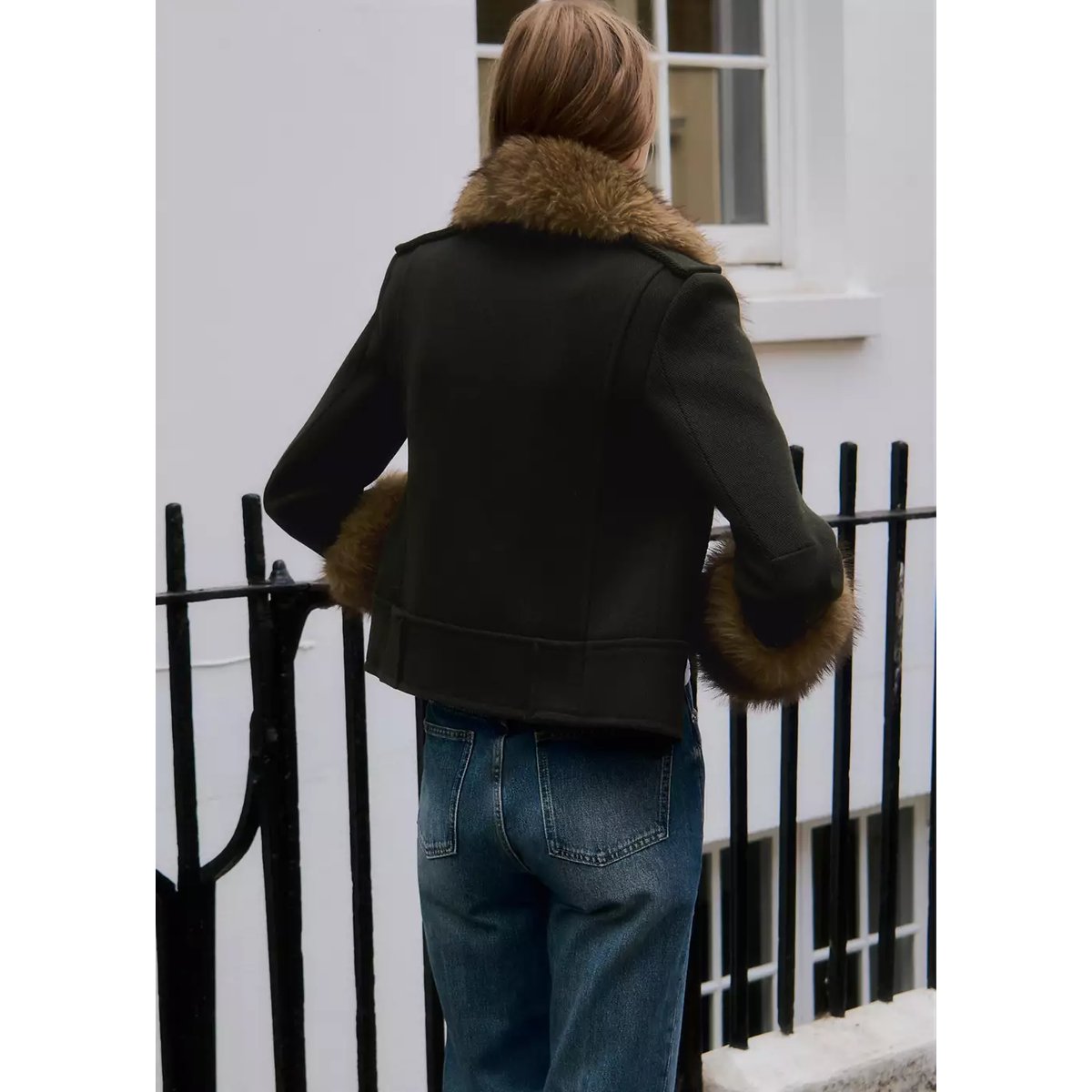 Manteau en mélange de laine avec poil amovible kaki, MANGO