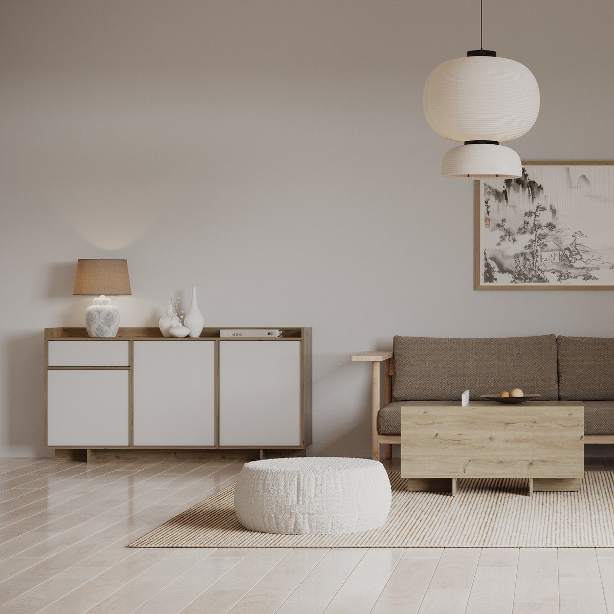 Buffet 3 portes et 1 tiroir - LEAD bois clair, CALICOSY