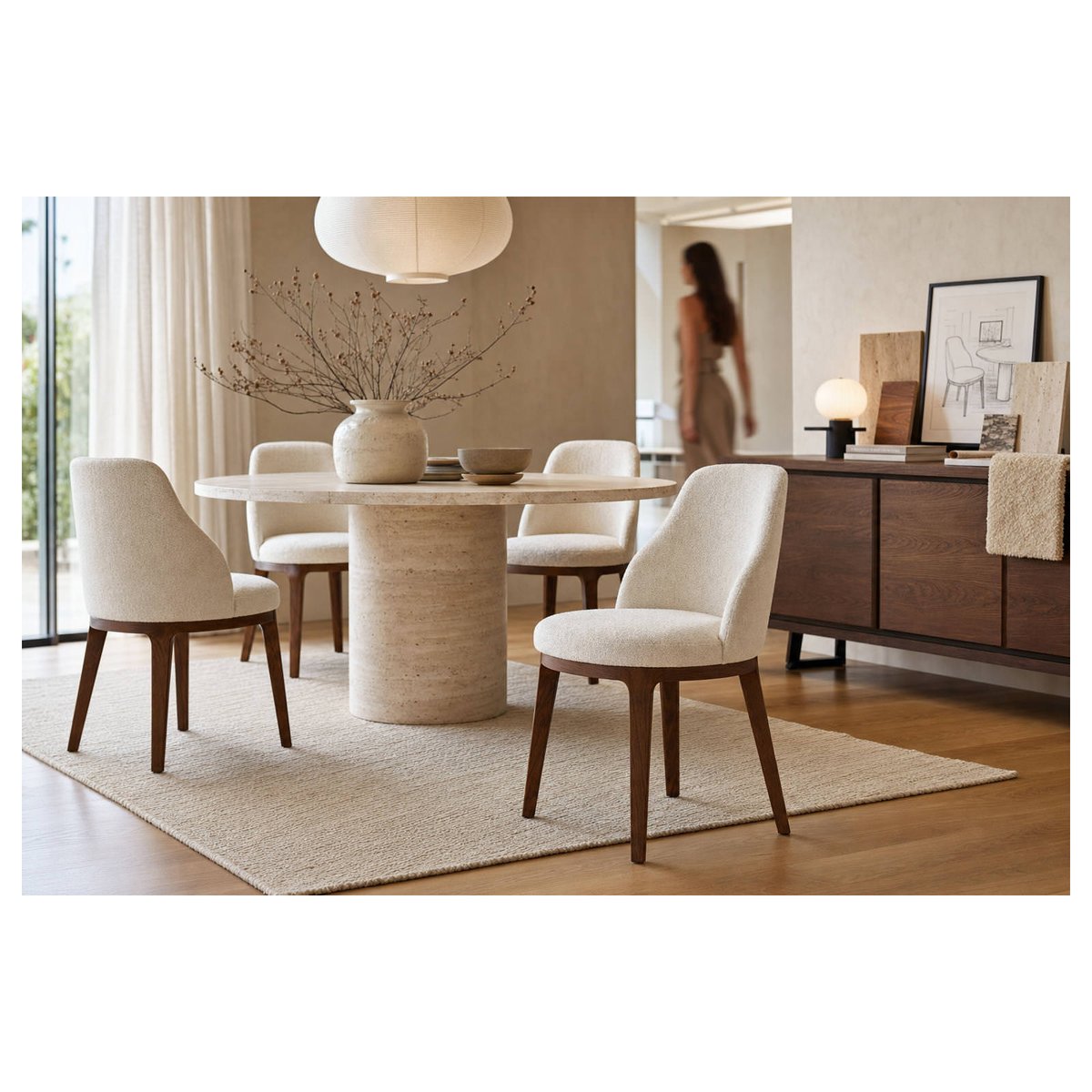 Chaise scandinave en bois et tissu bois brun et blanc, RECOLLECTION