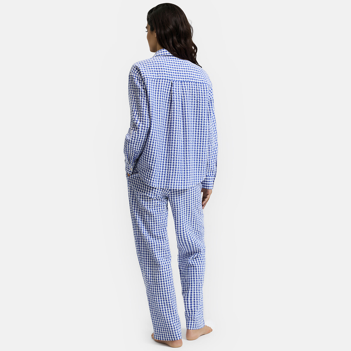 Pijama de tela mil rayas, estampado vichy en tela teñida, Signature AIMEE azul grisáceo, LA REDOUTE COLLECTIONS