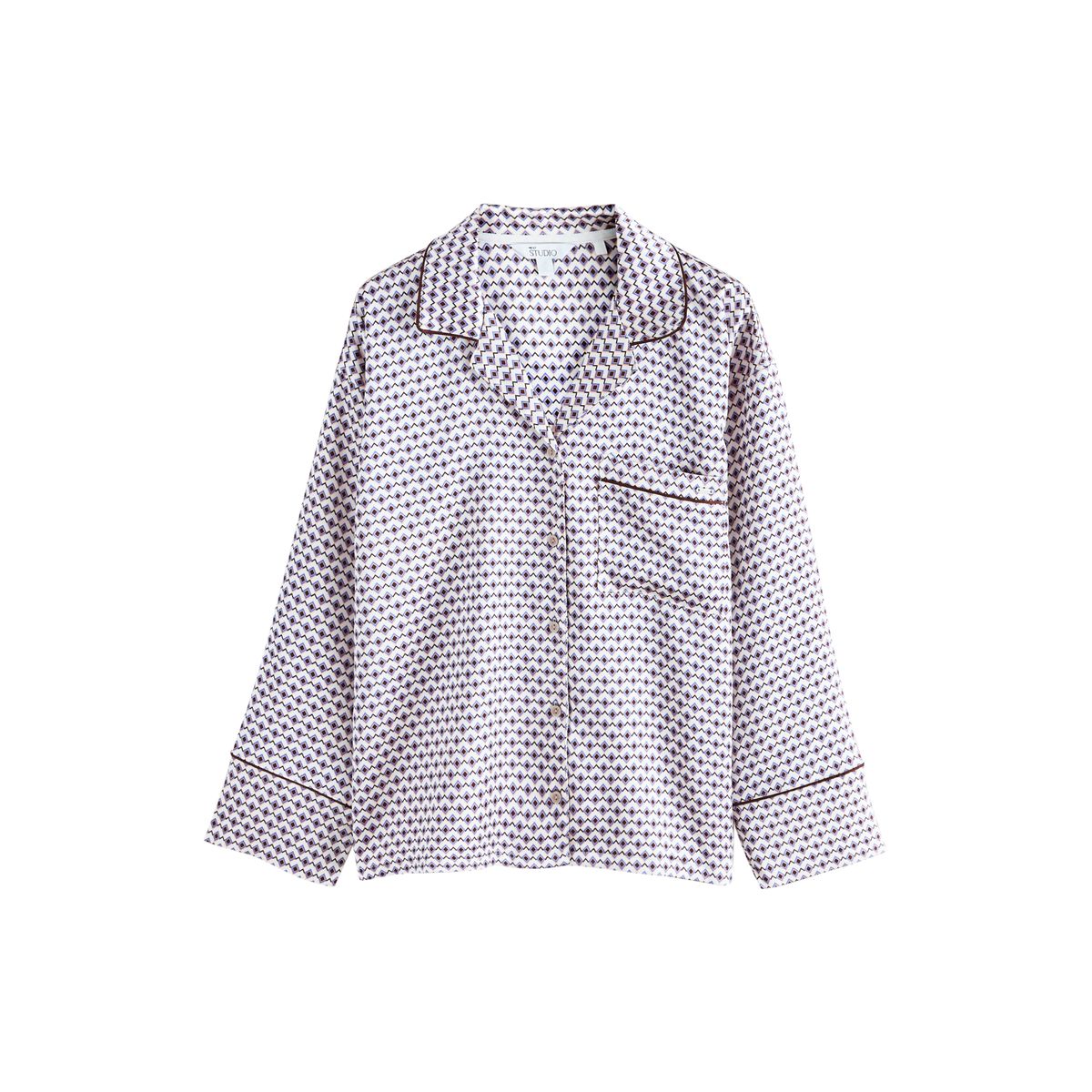 Pyjama boutonné en satin studio crème géométrique, NEXT