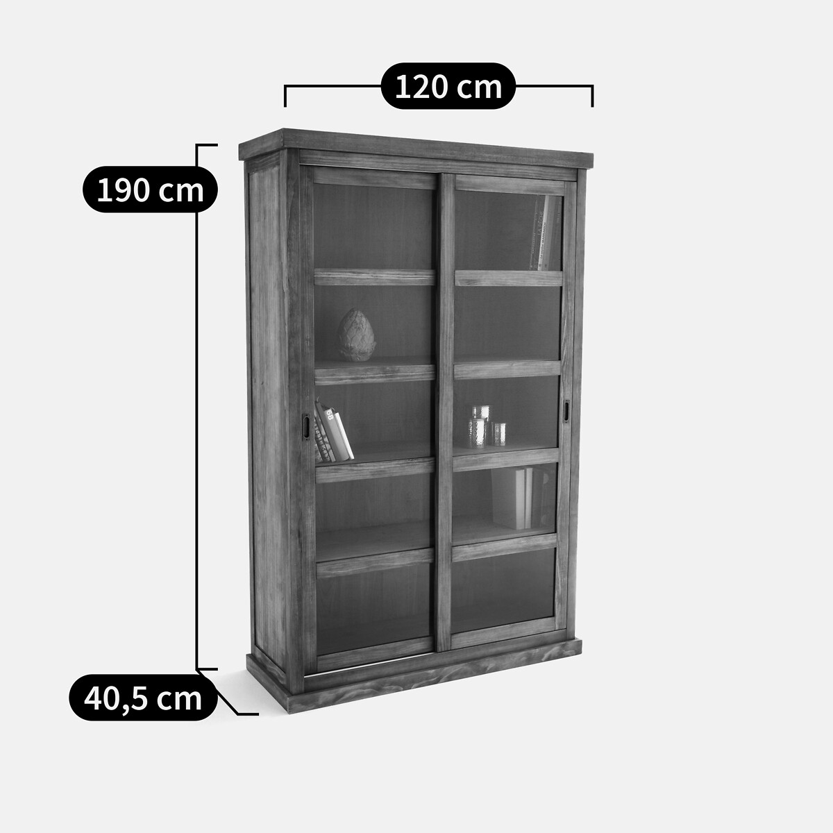 Vitrina con 2 puertas correderas, LUNJA madera clara natural, LA REDOUTE INTERIEURS