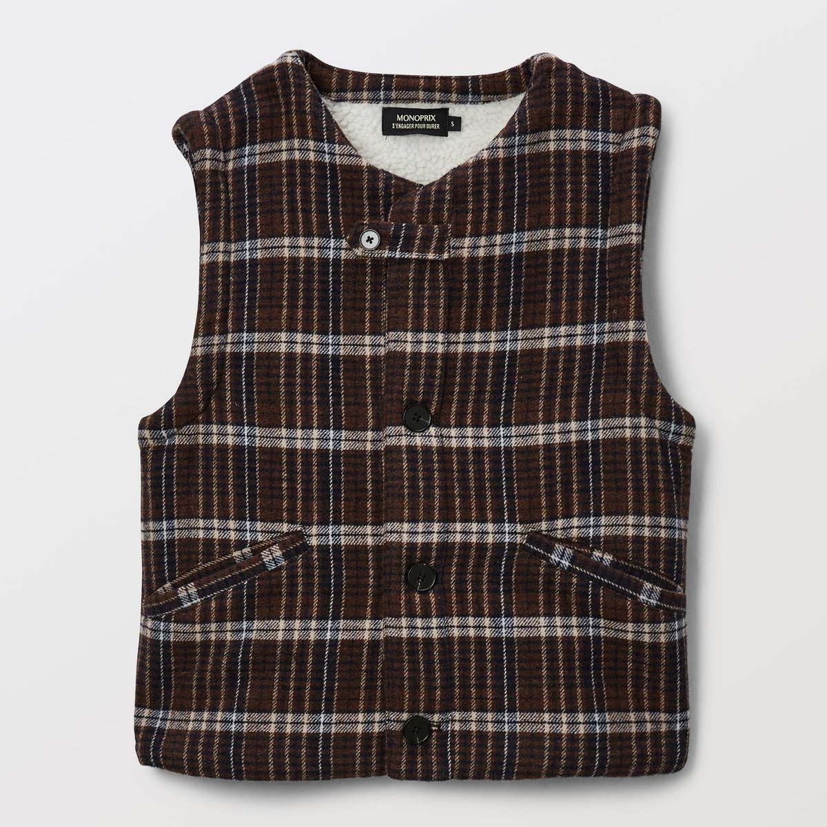 Gilet sans manches à carreaux contenant de la laine souche, MONOPRIX