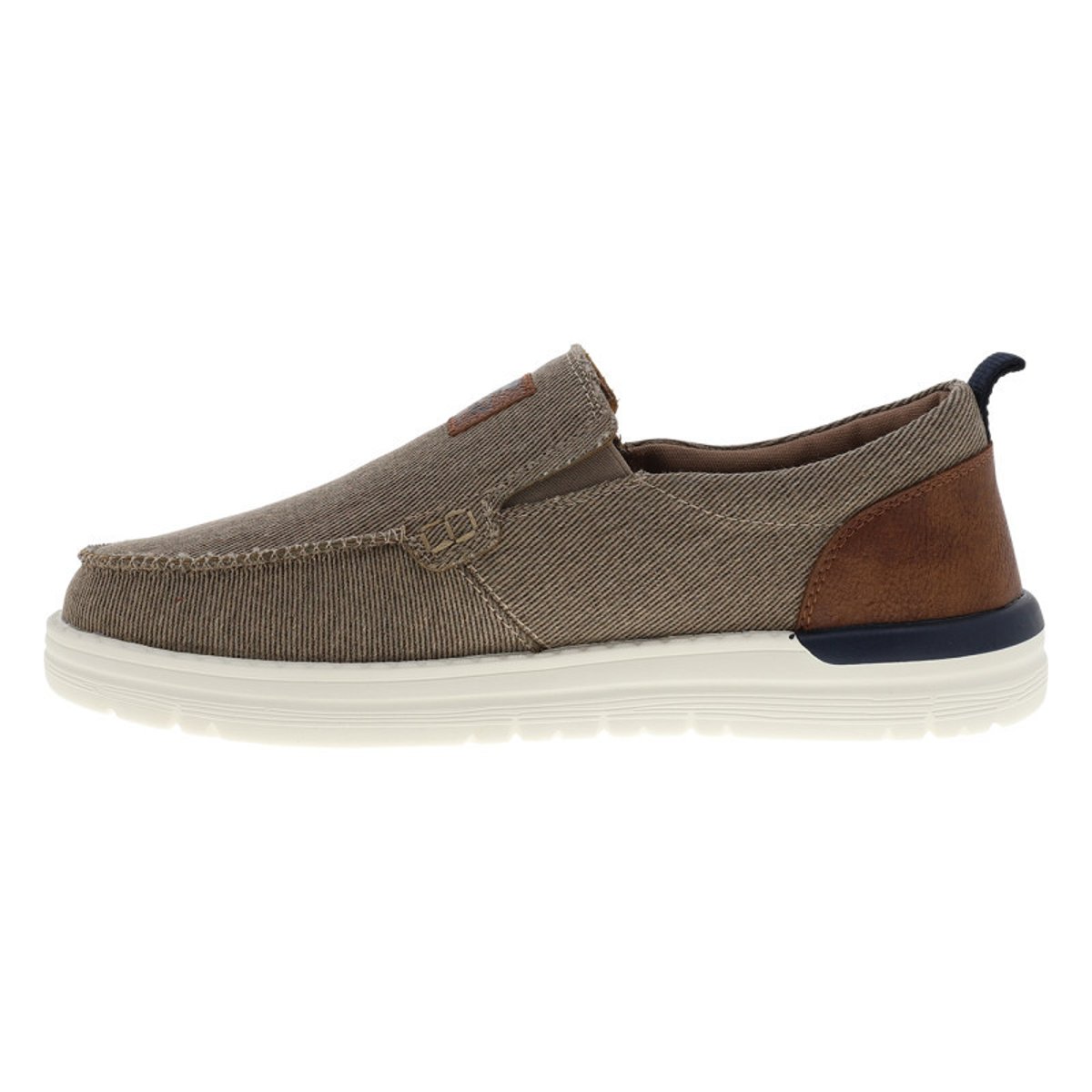 Baskets bleu marine à talon plat avec une fermeture à slip-on beige, MUSTANG