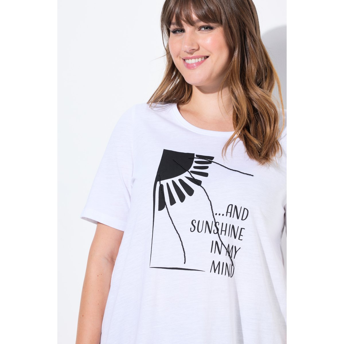T-shirt, soleil, col rond, manches courtes blanc cassé, ULLA POPKEN