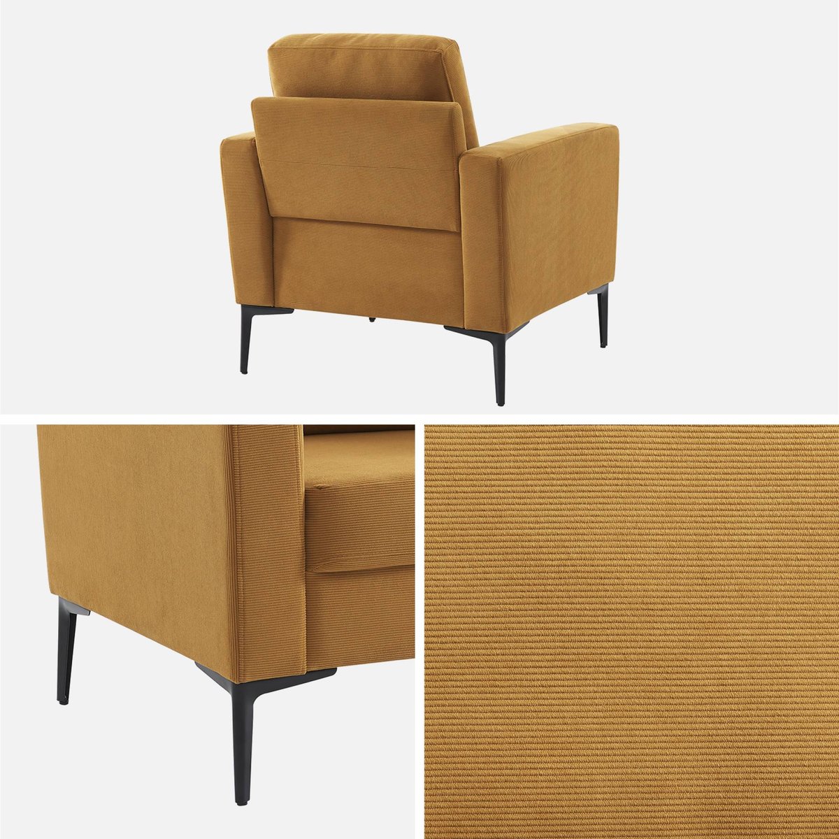 Fauteuil pieds métal velours côtelé BJORN ocre, SWEEEK