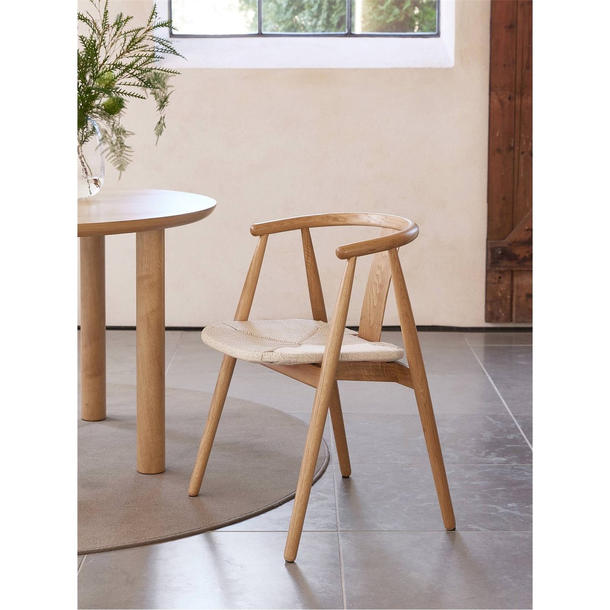 Chaise en bois à assise tressée DABASSO chêne naturel et beige, RECOLLECTION