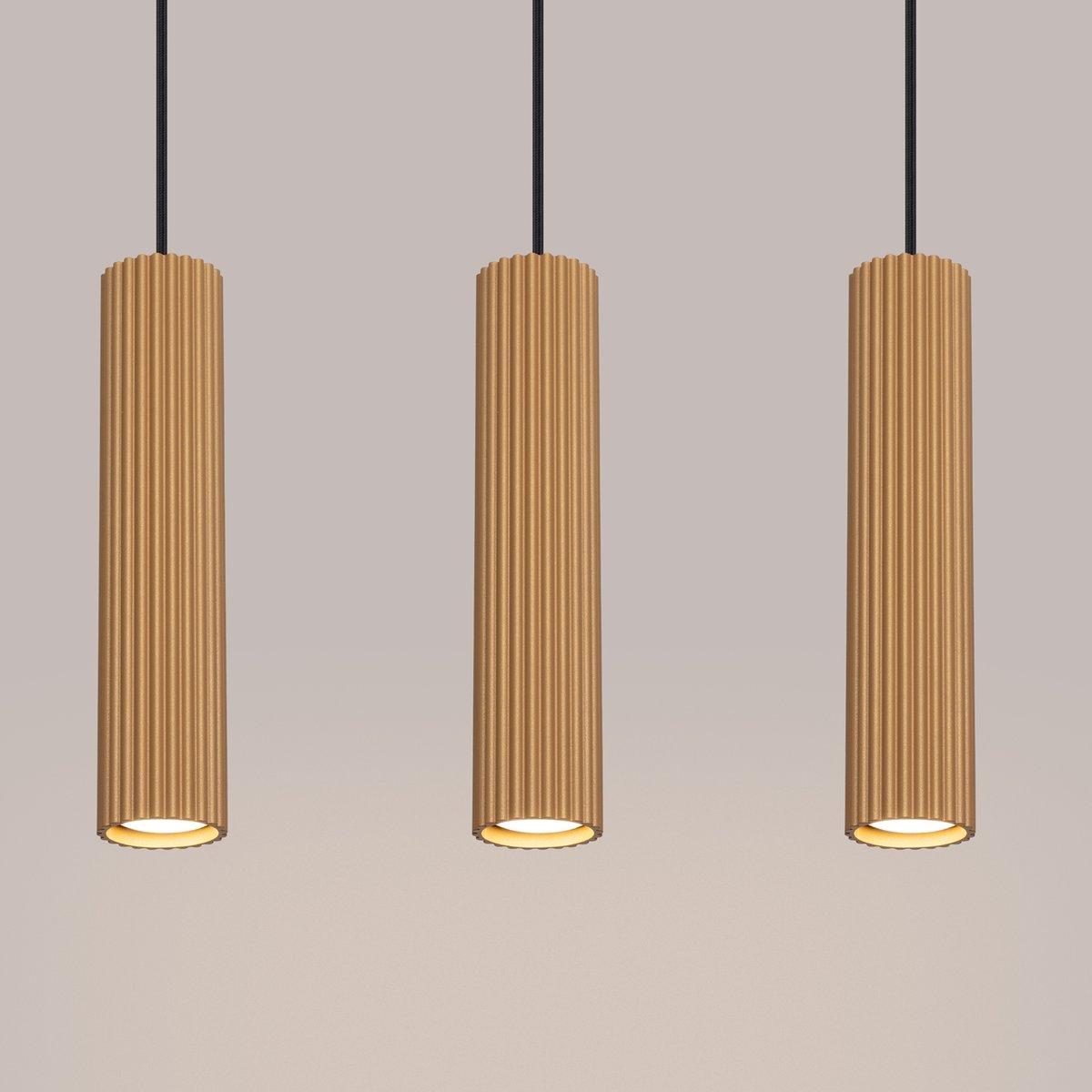 Suspension Aluminium Doré GU10 3 Karbon Line jaune, EDEN