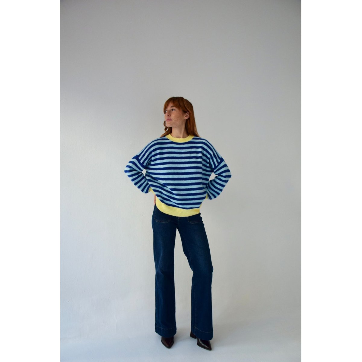 Pull rayé bords contrastés PIA bleu / jaune, MINDTRAVELER