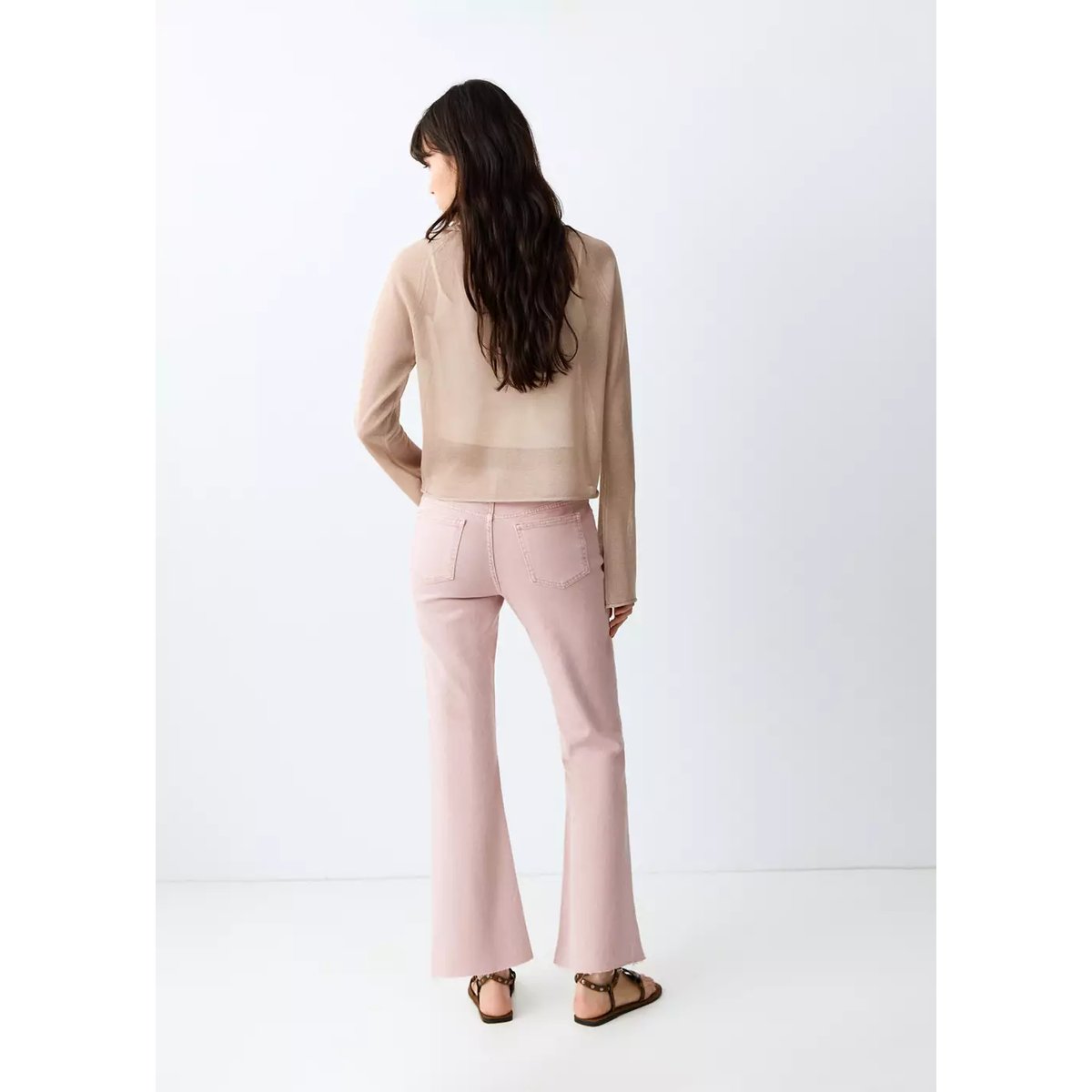 Jean flare crop rose pâle, MANGO TEEN