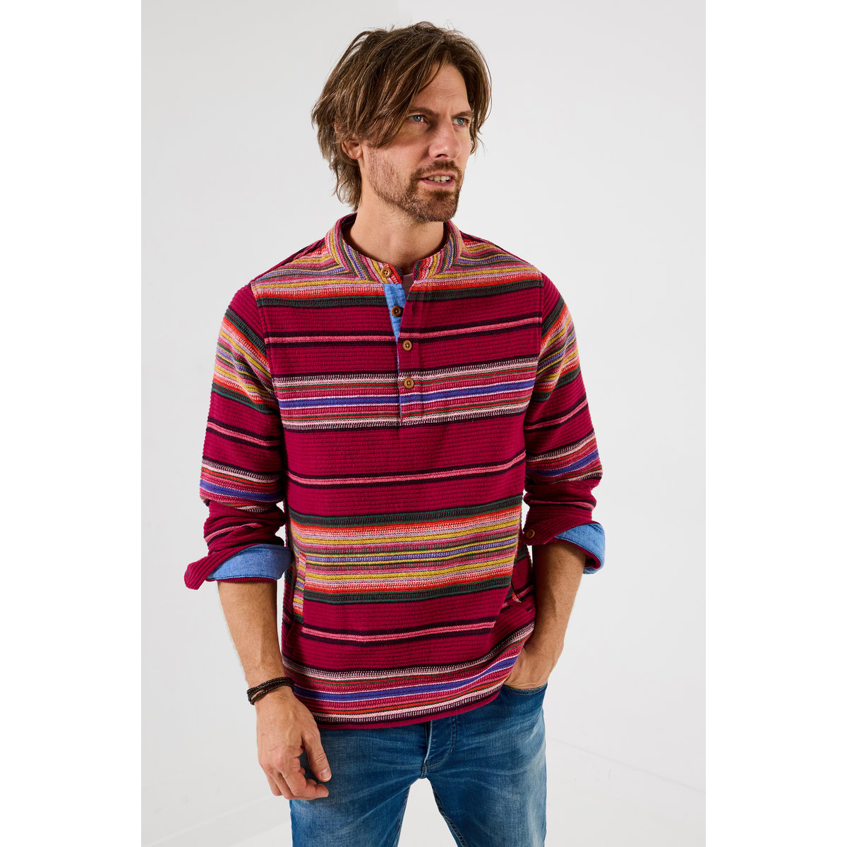 Chemise à enfiler à rayures jacquard rouge, JOE BROWNS