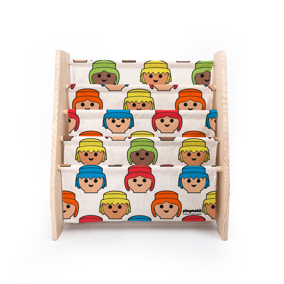 Bibliothèque textile Montessori multicouleur têtes playmobil, PLAYMOBIL