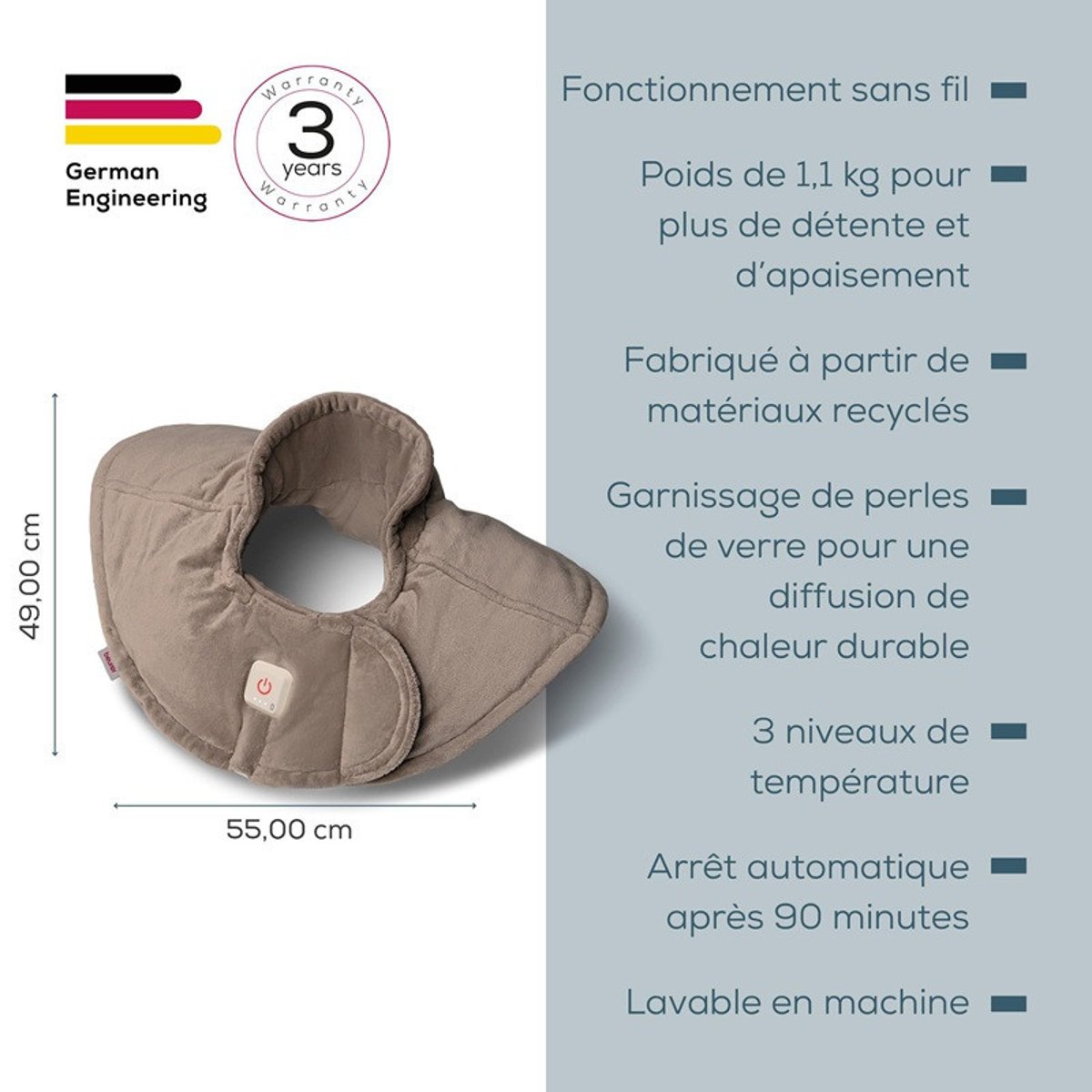 Coussin chauffant épaule HK 165 Huggy Taupe couleur unique, BEURER